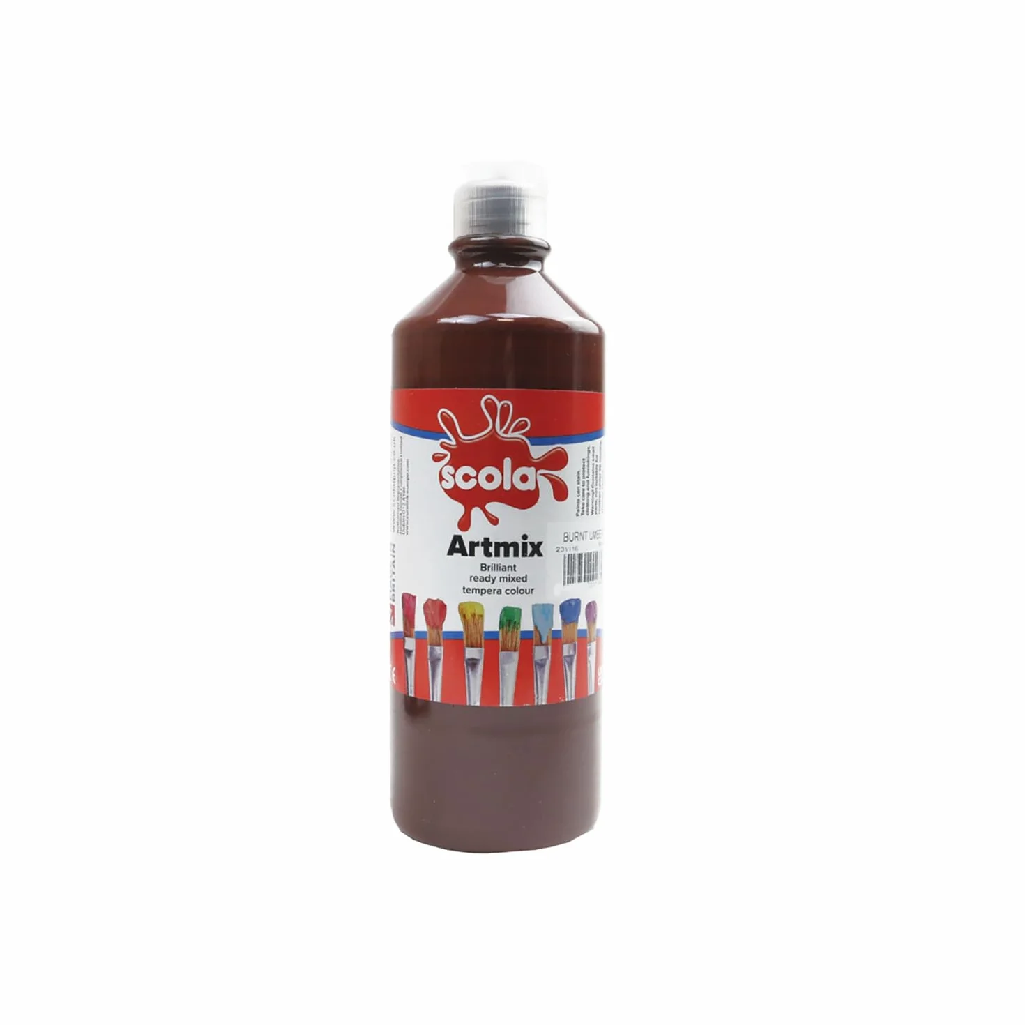 Scola Artmix tempera a base di acqua, 600 ml, pronta all'uso, per lavori scolastici per bambini, colore terra bruciata