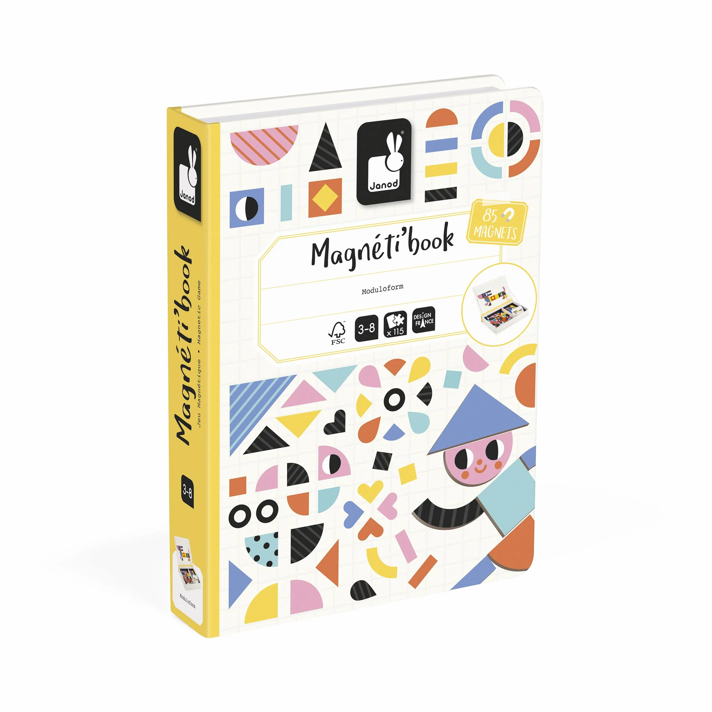 Janod - Magnéti'Book Moduloform - Gioco educativo Magnetico 85 magneti + 30 Modelli - Giocattolo per Bambini in Cartone FSC - Sviluppa destrezza e immaginazione - dai 3 Anni