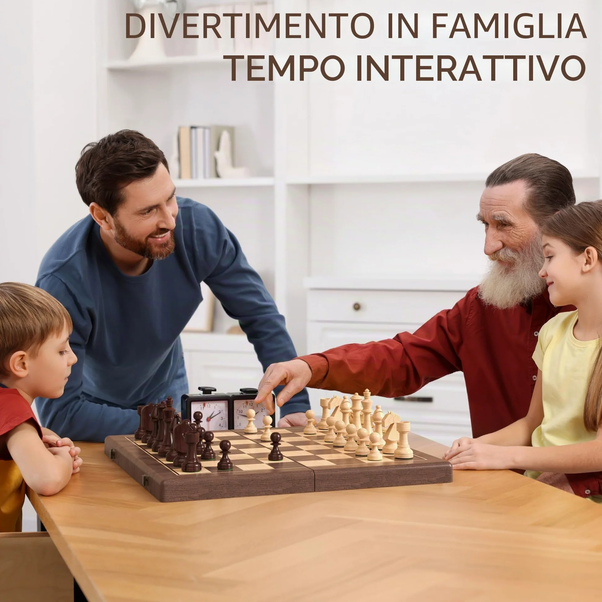 Set di scacchi magnetici e dama in noce, 38 cm, gioco da tavolo pieghevole 2 in 1 con personaggi Staunton, 2 donne extra, mattoncini e sacchetto antipolvere (nero)