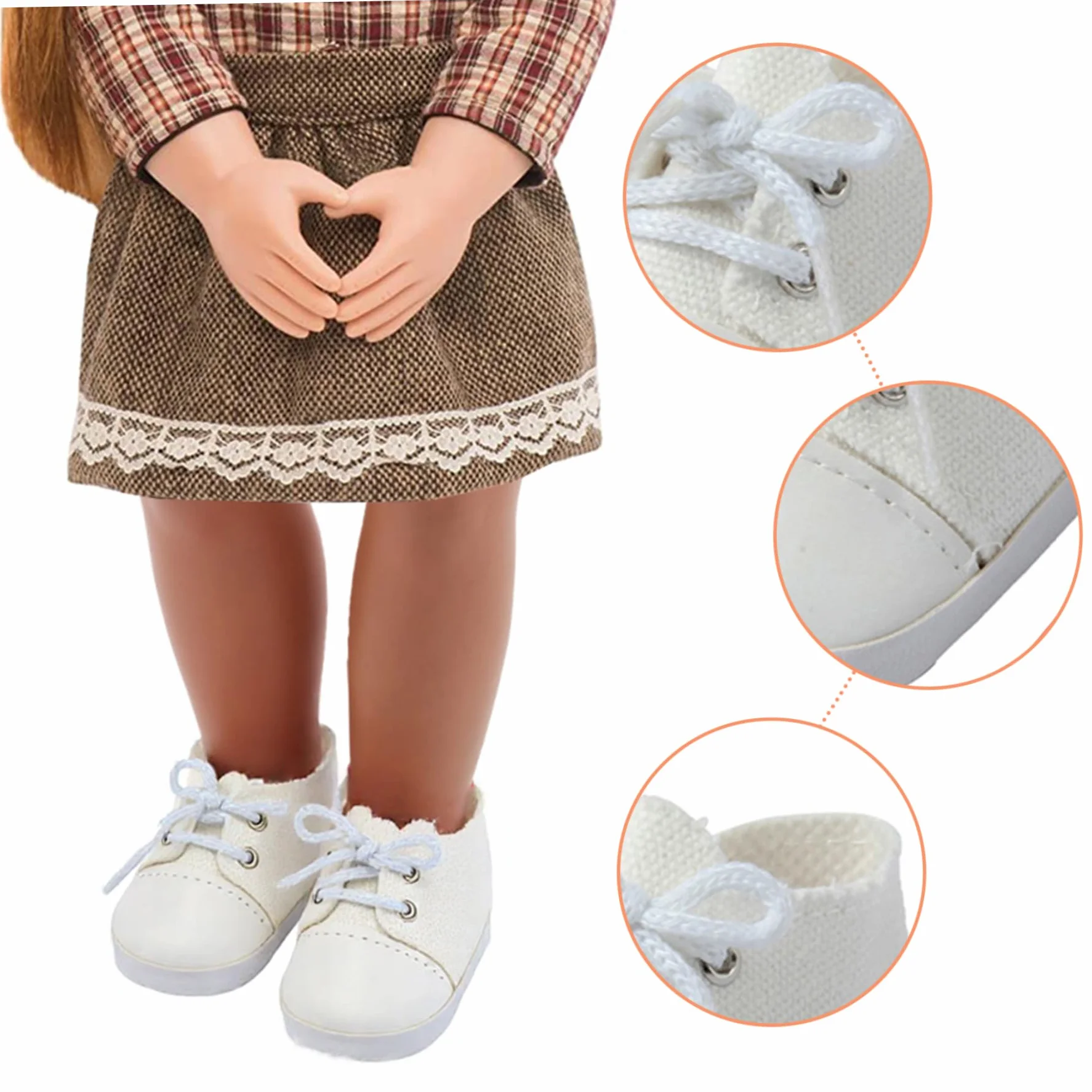 Scarpe da Bambola da 18 Pollici 1 Paio di Scarpe da Bambola in Tessuto Bianco per Bambole da 18 Pollici con Lacci Accessori Decorativi Fai da Te per Giochi di finzione, Esposizione