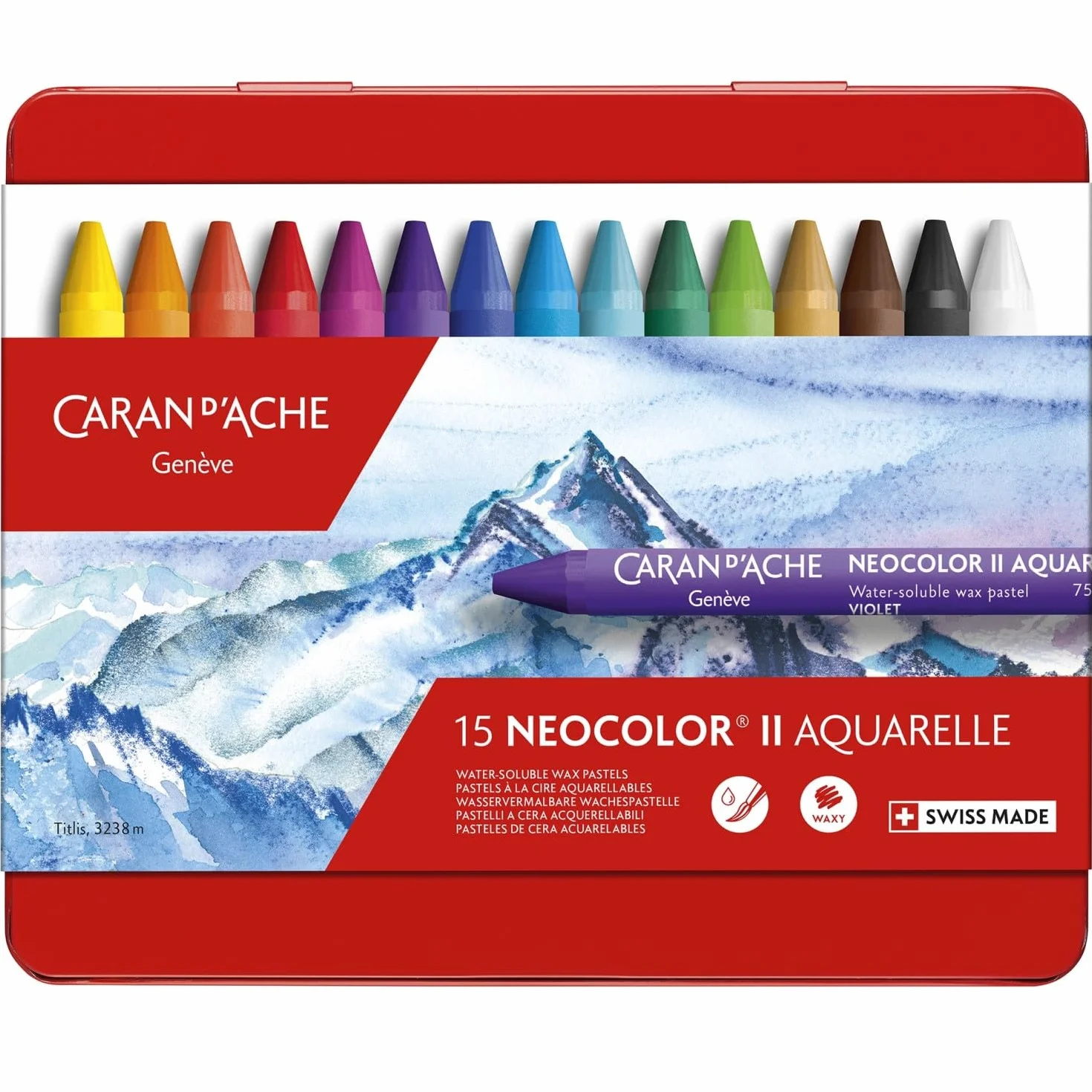 Caran d'Ache - NEOCOLOR II - Assortimento 15 Pastelli a cera acquerellabili - 750.0315