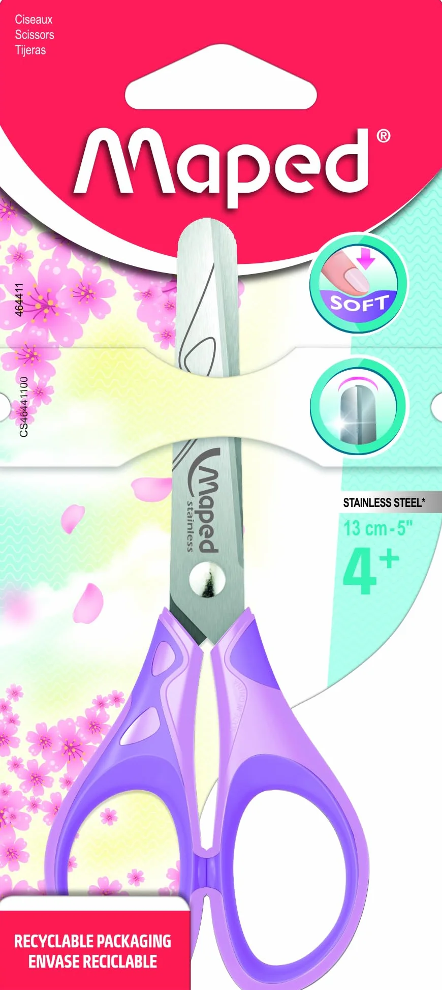 Maped - Forbici Sensoft 13 Cm con anelli flessibili ed ergonomia 3D - Forbici dai 4 anni - Per asilo e elemtari - Punta arrotondata per una massima sicurezza - Colori pastello casuali