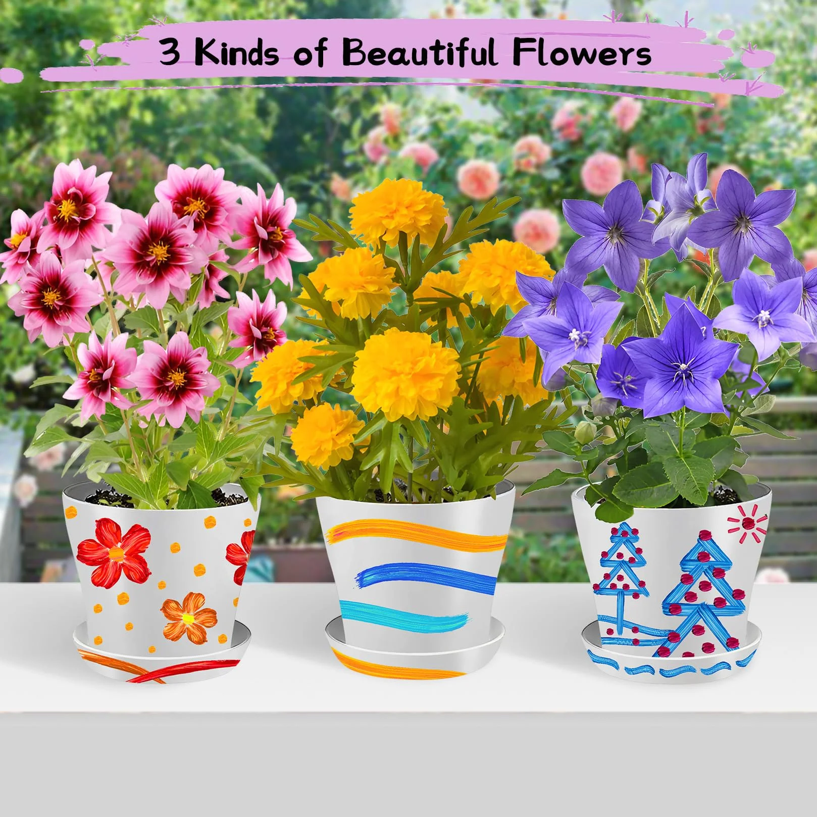 Kit di Giardinaggio per Bambini Pittura e Piantagione Giocattolo Fiori per Ragazze e Ragazzi, Regalo Vasi per Fiori Artigianato Set Coltivare e Piantare per Bambini di 4 5 6 7 8 9 10 11 12 13 14 Anni
