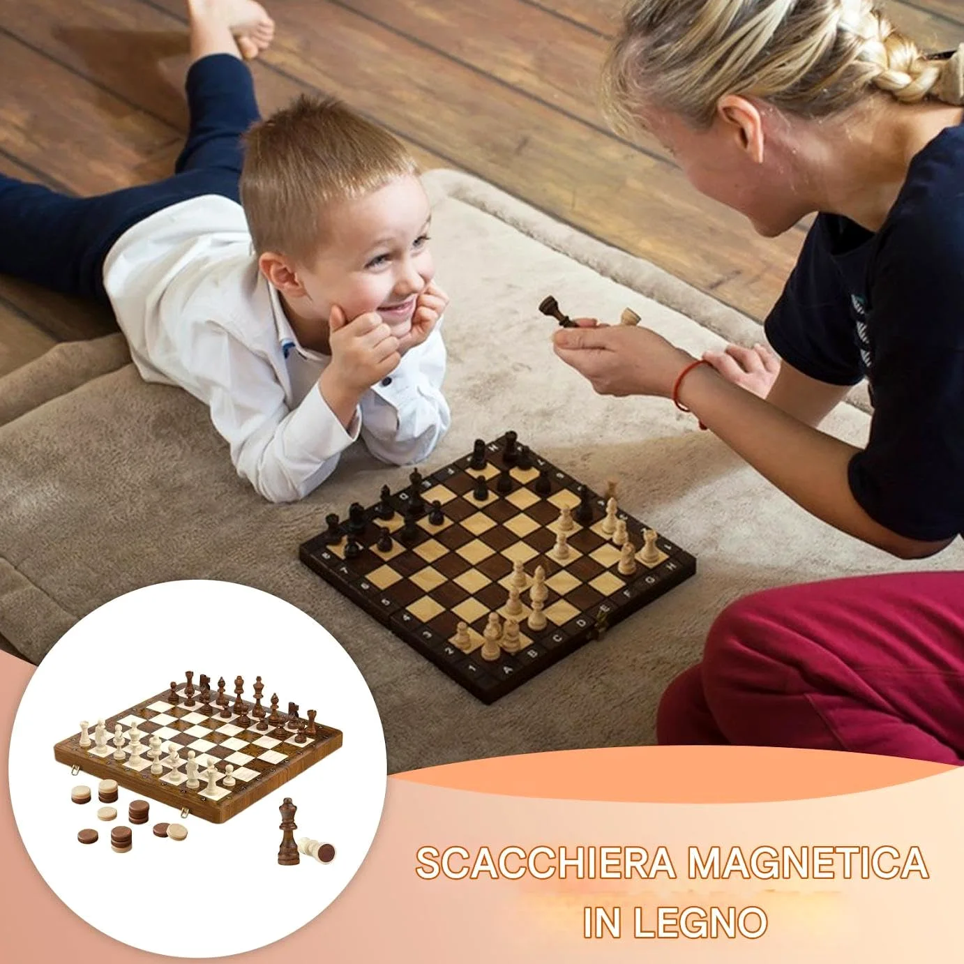 Set Di Scacchi Con Design Pieghevole Set Scacchi Magnetico In Legno | Attività Viaggio Sala D Attesa Auto Famiglia Notte Aula Casa Festa