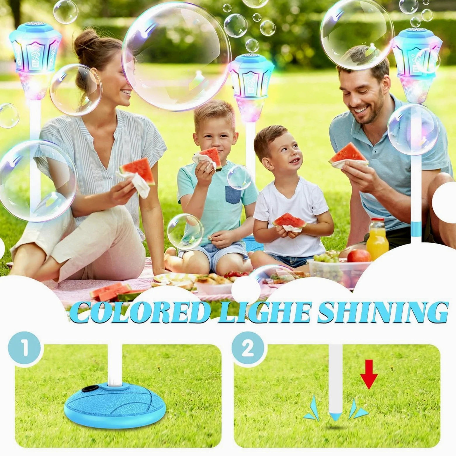 Macchina Bolle di Sapone in Piedi con e Musica Giocattolo da Esterno per | Macchina Regolabile in Altezza da 53 a 119 cm Per Feste All'Aperto Giochi Estivi Prato Matrimonio Giardino e
