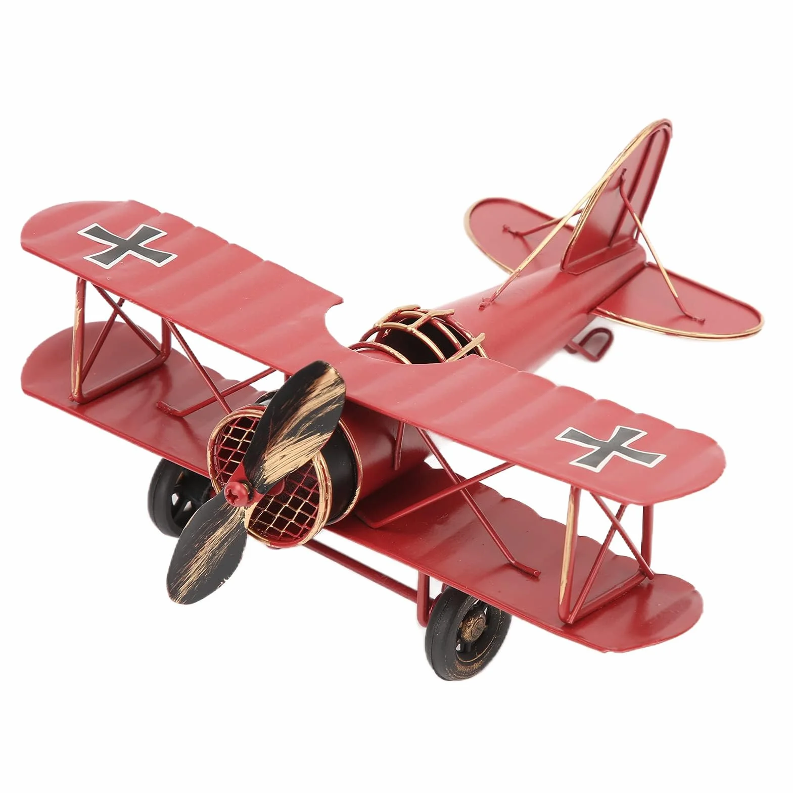 HERCHR Vintage Metal Biplane Model Airplane Desktop Office Coffee Decoration (Red)