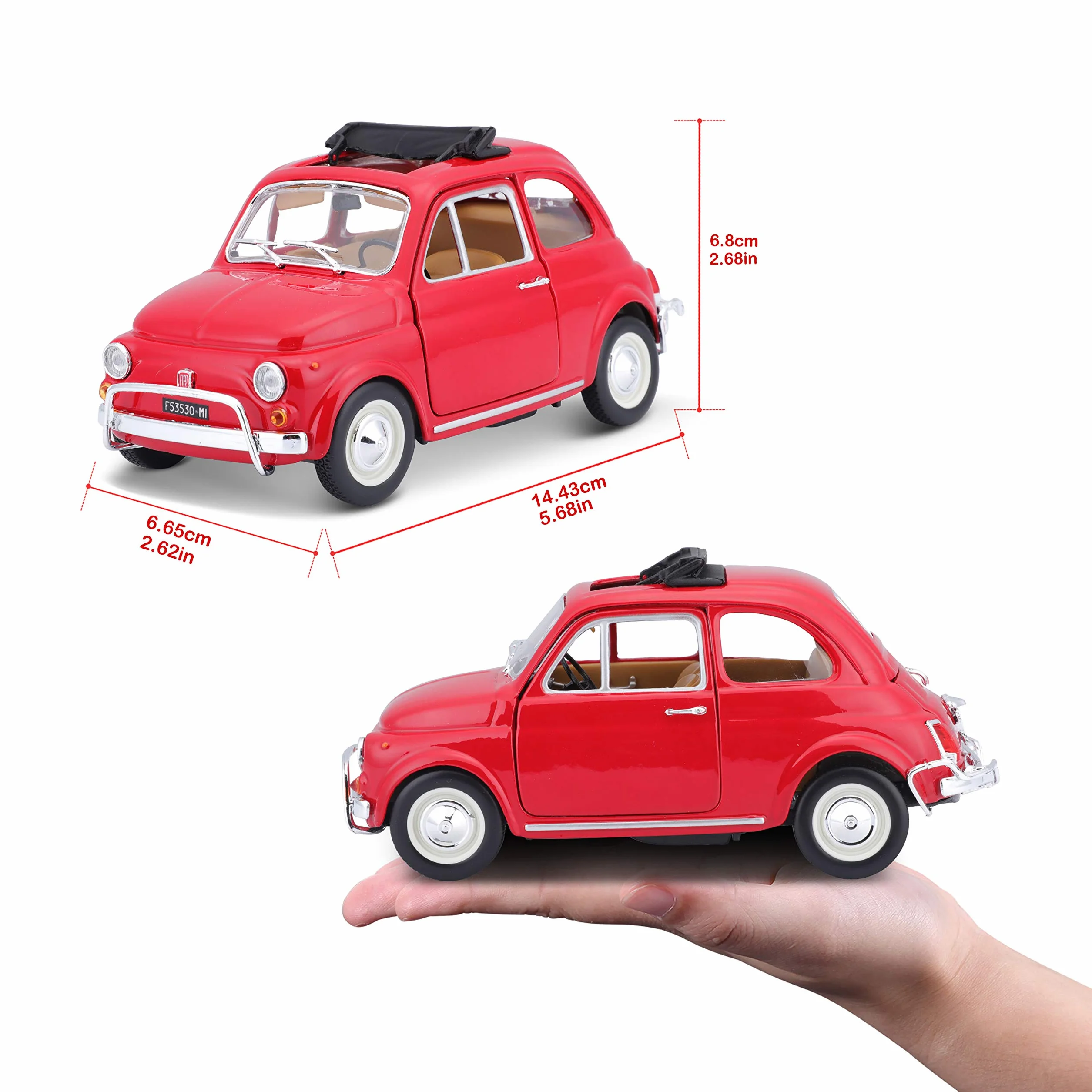 Bburago 15622099 - Bijoux Fiat 500 L (1968), scala 1:24, colori assortiti