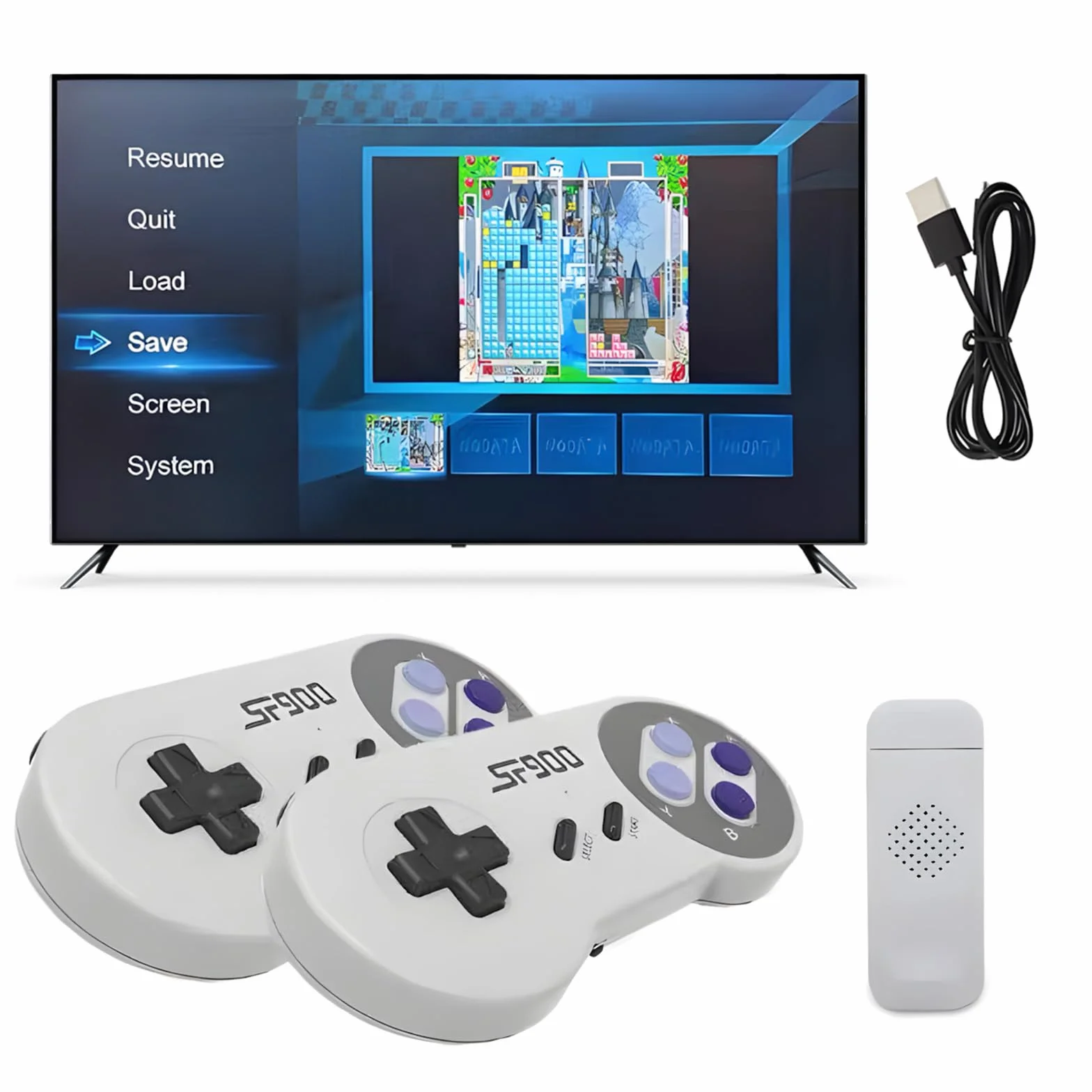 Console per Videogiochi Retrò,Console SF900,Console di Gioco USB Senza Fili,Scheda Integrata da 2.4 GB,Connessione Hdmi-Giochi Hd Nostalgici Retrò 5000