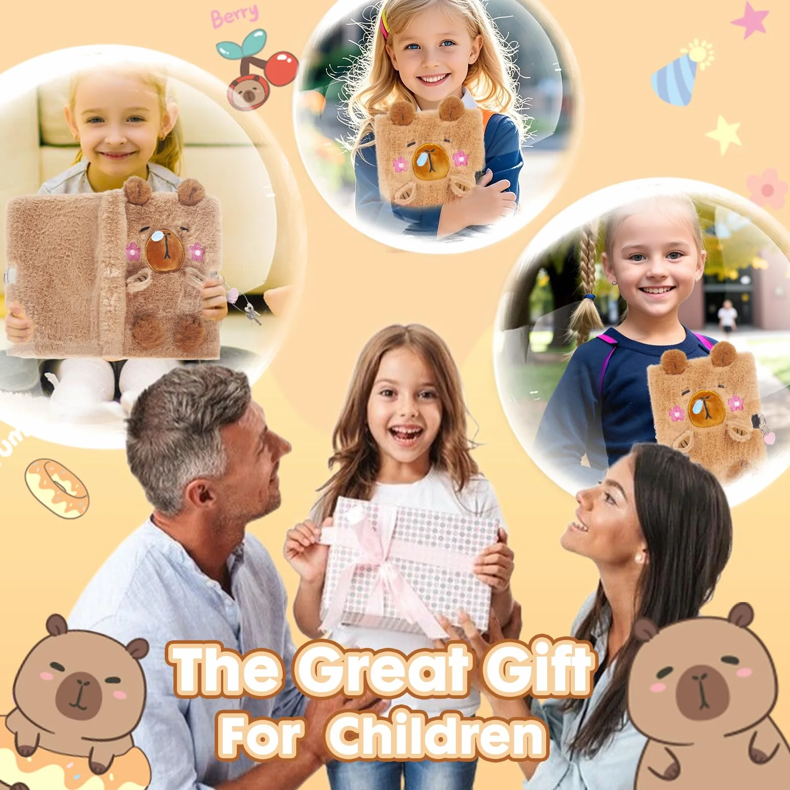 Capibara Plush Diary with Lock and Keys,160 Pagine Diario per Bambini con Chiusura Segreta, Taccuino di Peluche per Scrivere e Disegnare, Regali per Bambini
