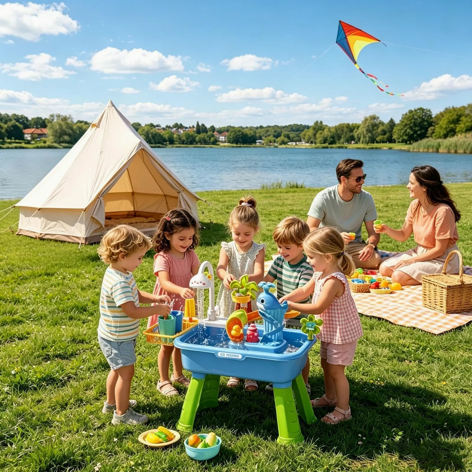 Tavolo D'Acqua Di Pesca Giocattolo Sensoriale | Tavolo Sabbia e Acqua per Bambini Per Maschi Bambino Giardino Spiaggia Asilo Scuola Materna Campeggio Interno Patio