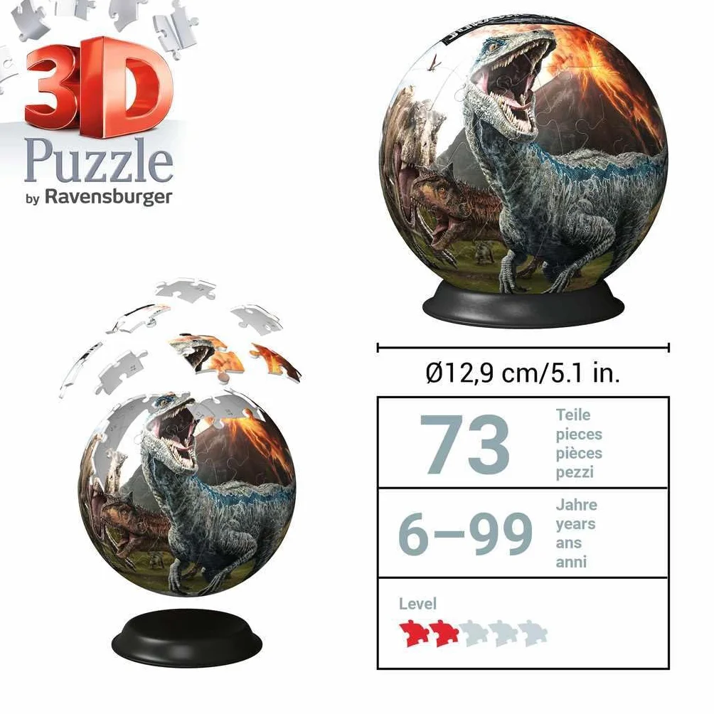 Ravensburger - Puzzle 3d Jurassic World 72 pezzi, Puzzle 3d bambini 6 anni o più, Giochi bambini 6 anni, Collezione Jurassic World, Giochi divertenti, Idee regalo
