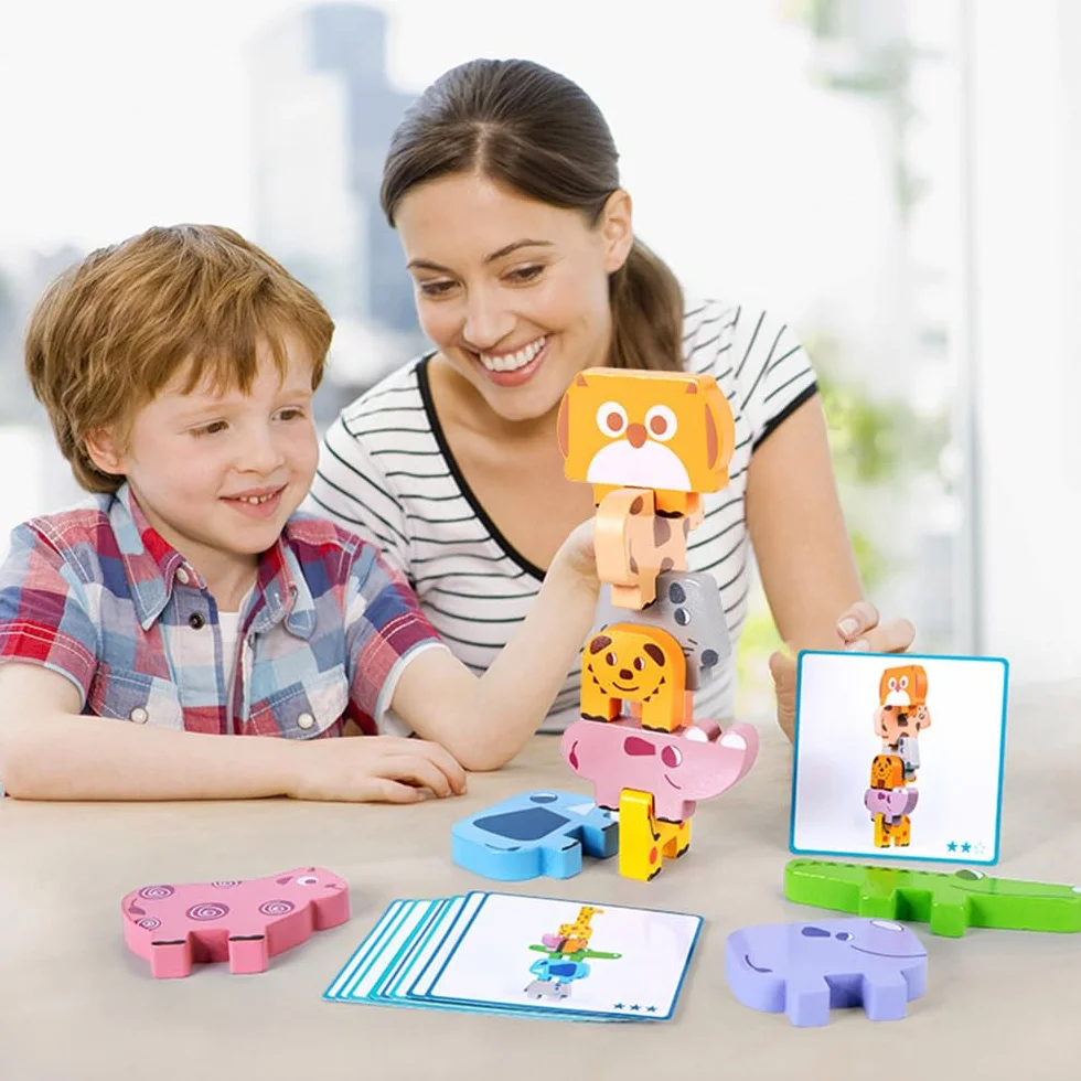 Giochi Legno Bambini, Montessori Impilabili Animali Blocchi Costruzione, Bambino Educativi Gioco Equilibrio Giocattolo in Legno Regalo per Bimbo Ragazzi Ragazze 2 3 4 Anni