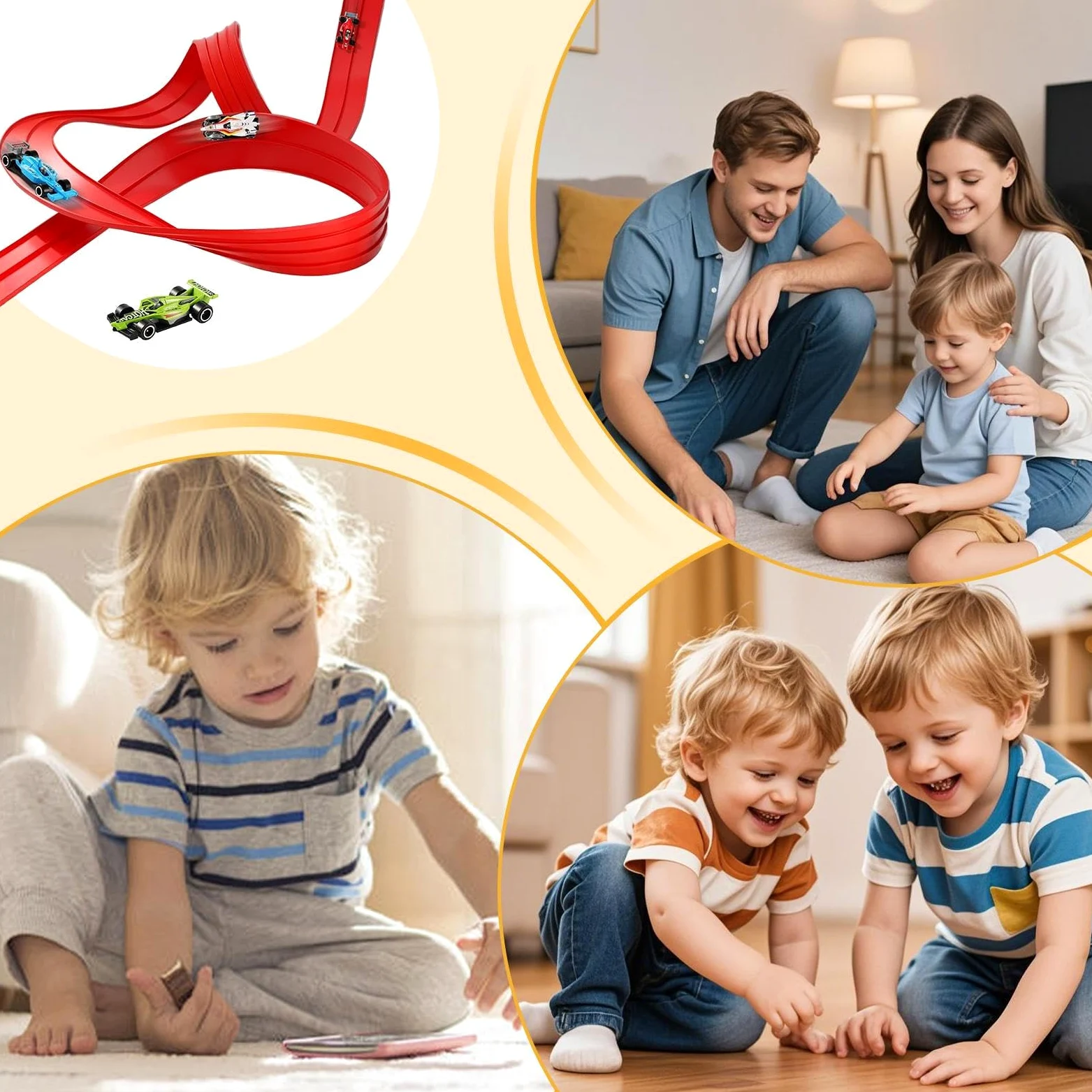 Set Pista da Corsa per Auto Macchinine in PVC Flessibile | Set Pista Arrotolabile Auto da Corsa per Interni, Esterni, Giardino, Balcone, Camera, Bambini e Bambine, Bimbi, Prescolari