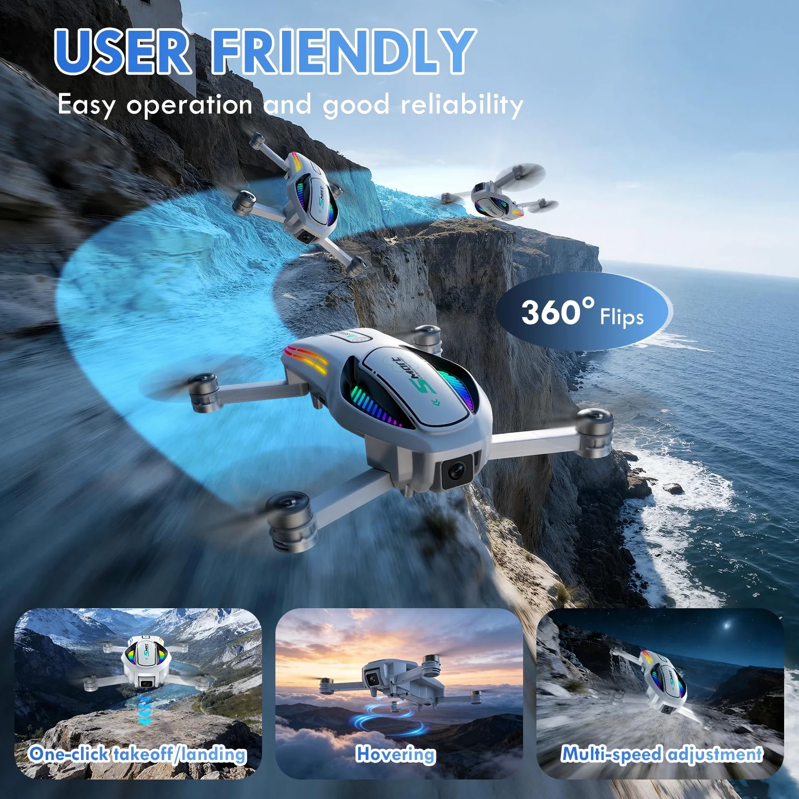 Drone 8K HD con Schermo e Doppia Fotocamera, Drone con Evitamento Ostacoli & Flusso Ottico, WiFi 30fps Quadcopter, Pieghevole, Controllo Gesti, Kit Completo per Adulti & Principianti