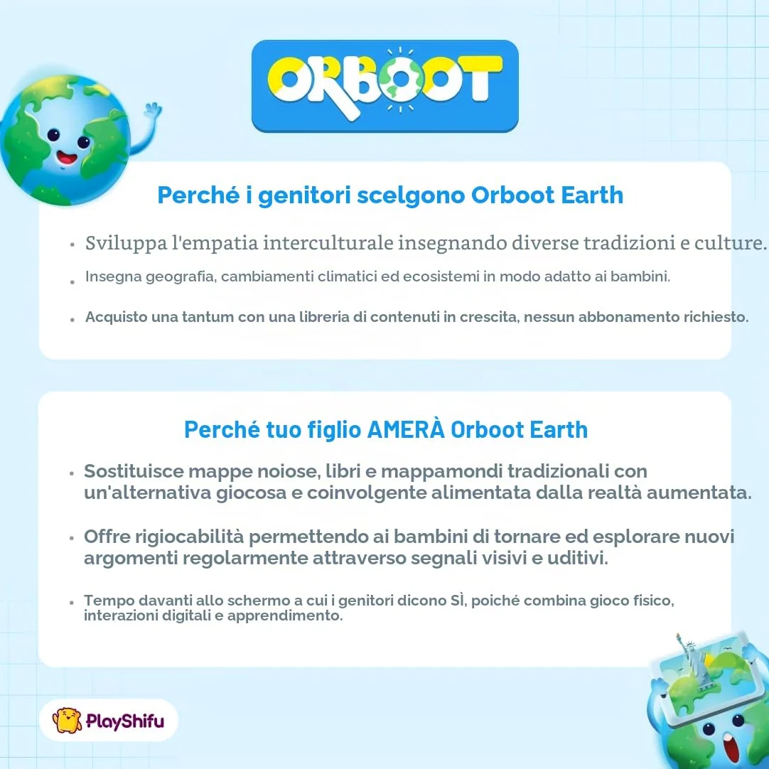 Orboot Earth by PlayShifu (App Based): globo interattivo AR per bambini, giocattolo STEM per ragazzi e ragazze età 4-10 | Giocattolo educativo regalo (senza frontiere, nessun nome sul globo)