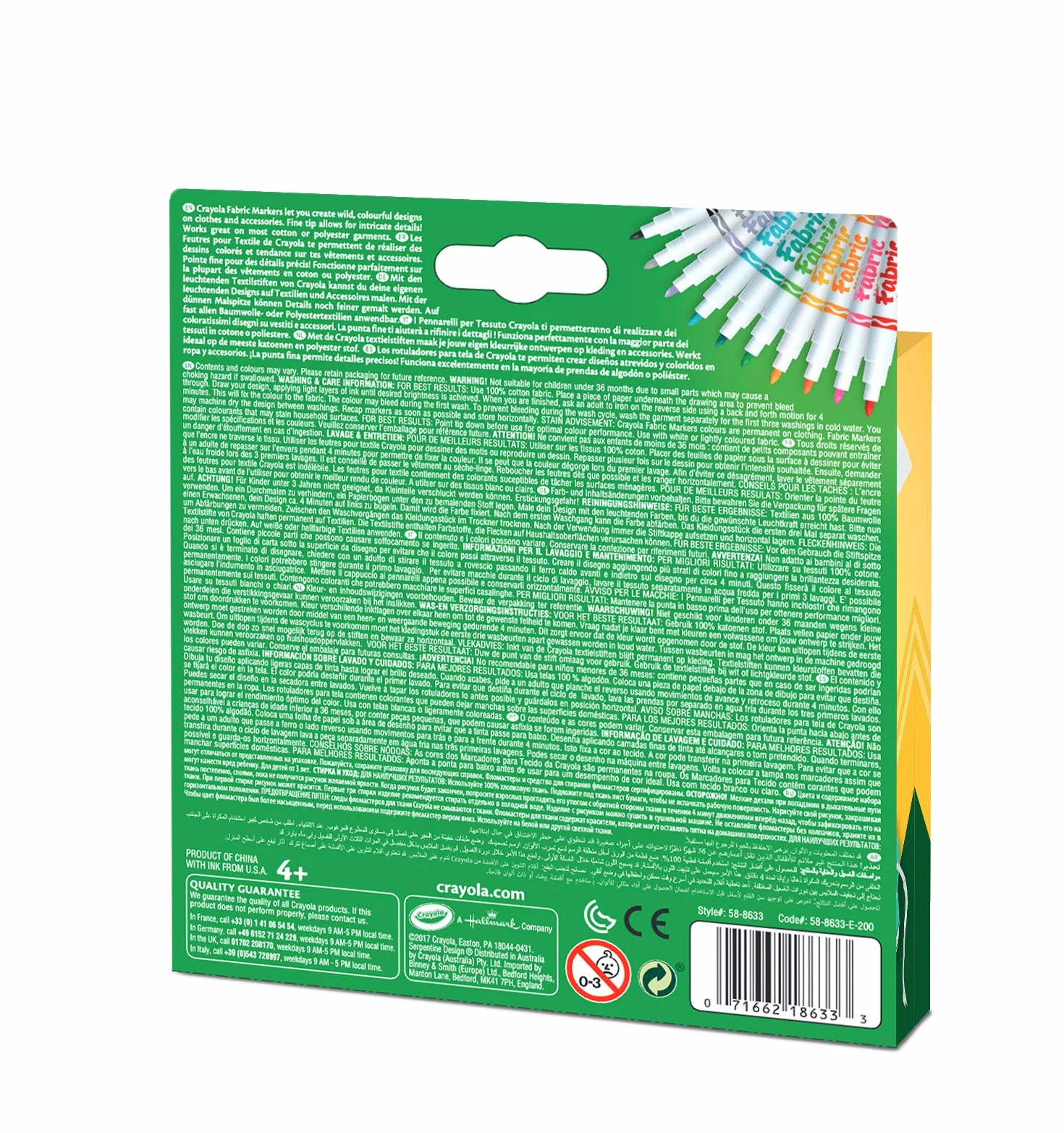 CRAYOLA Pennarelli per tessuti 10 pezzi colori assortiti