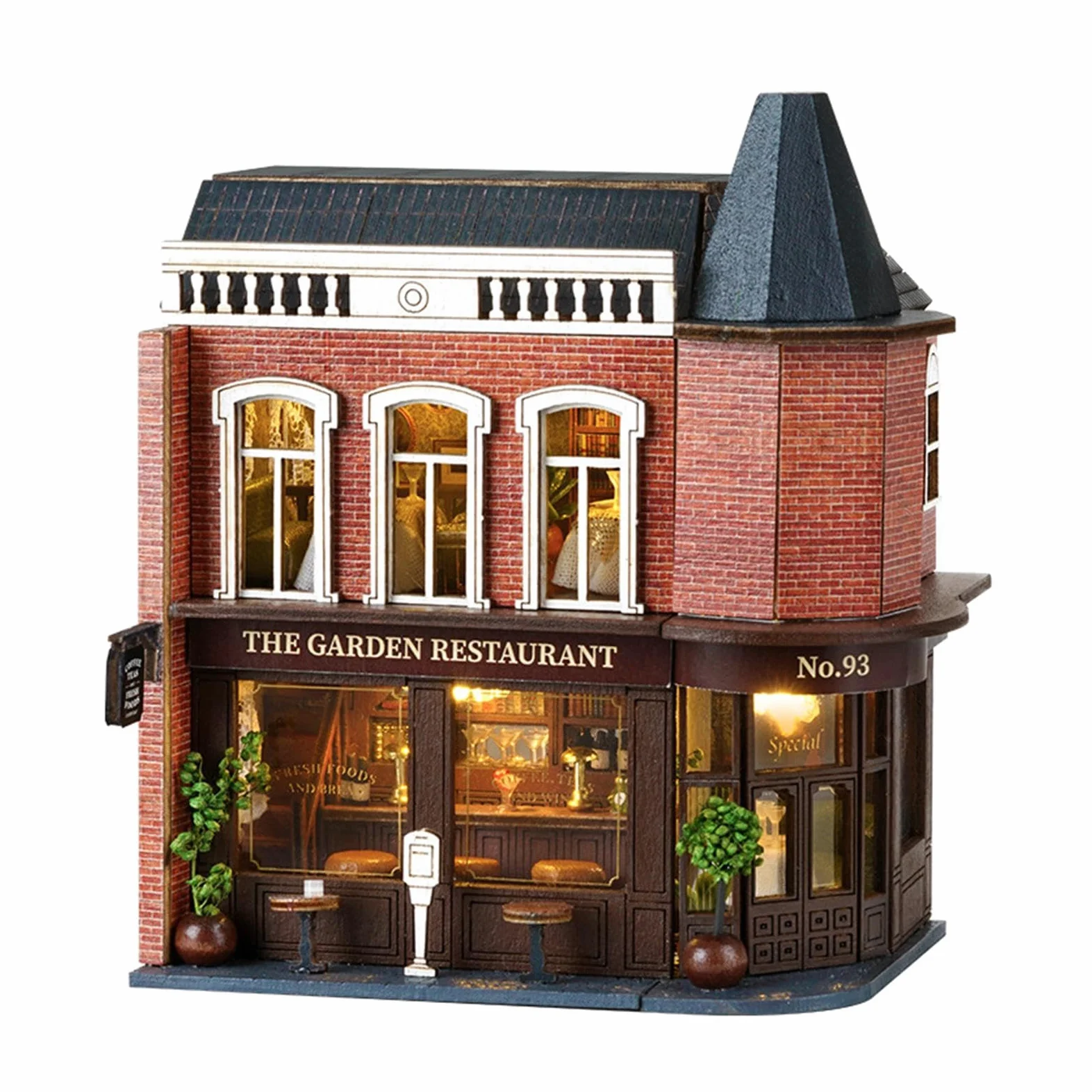 Casa in Miniatura Bambola Legno Kit Fai da Te con Mobilia E Illuminazione Adatto per Regali Collezione Decorazione Interna, Ristorante