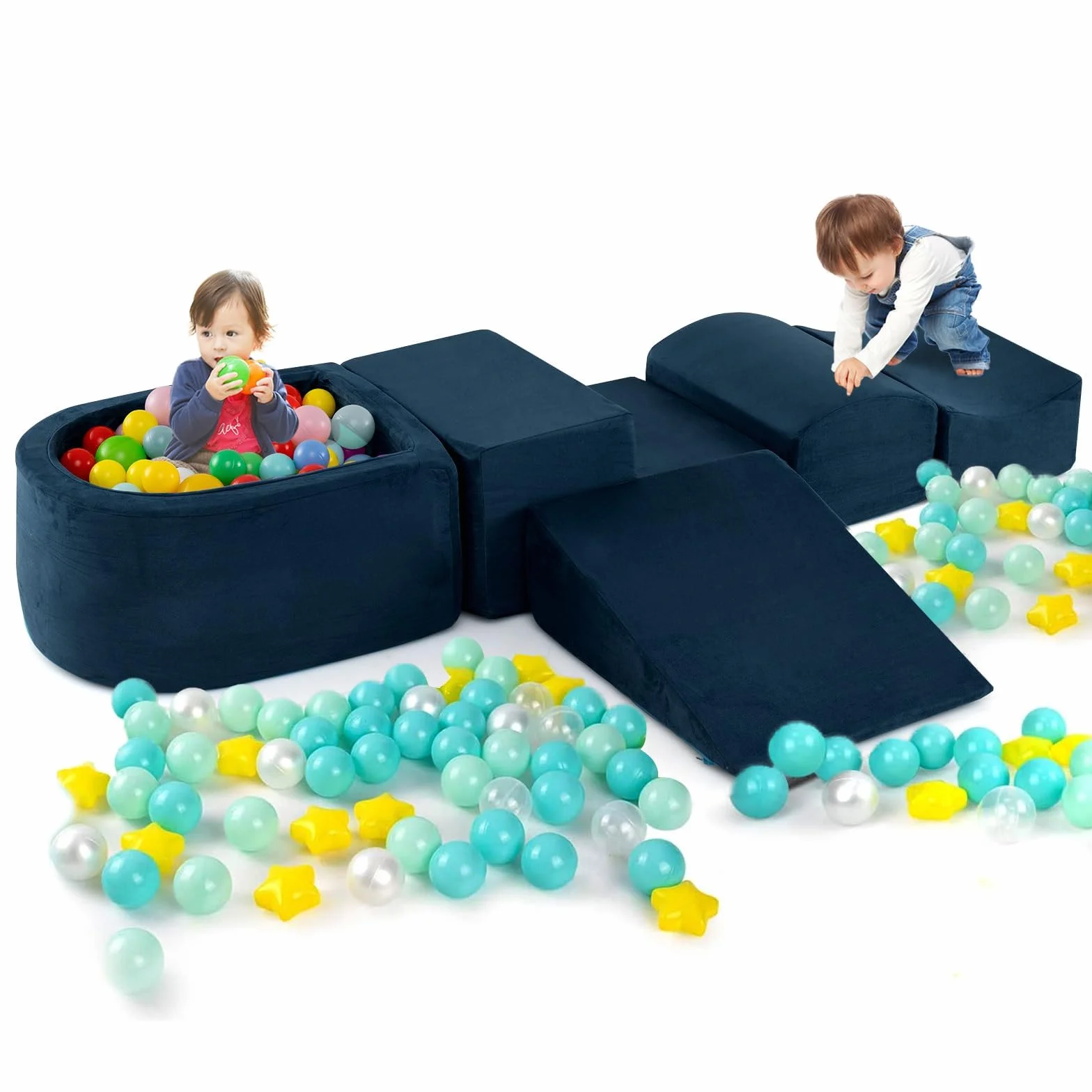 FANTASK 5 pezzi di mattoncini da costruzione grandi, blocchi da arrampicata soft, con vasca per palloni (blu navy), blu navy