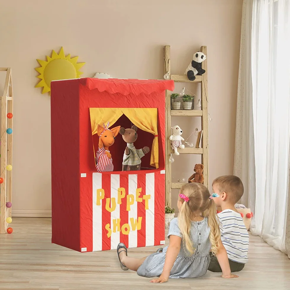 Teatro dei burattini per Bambini 120x70x50 cm Rosso Convertibile in Negozio
