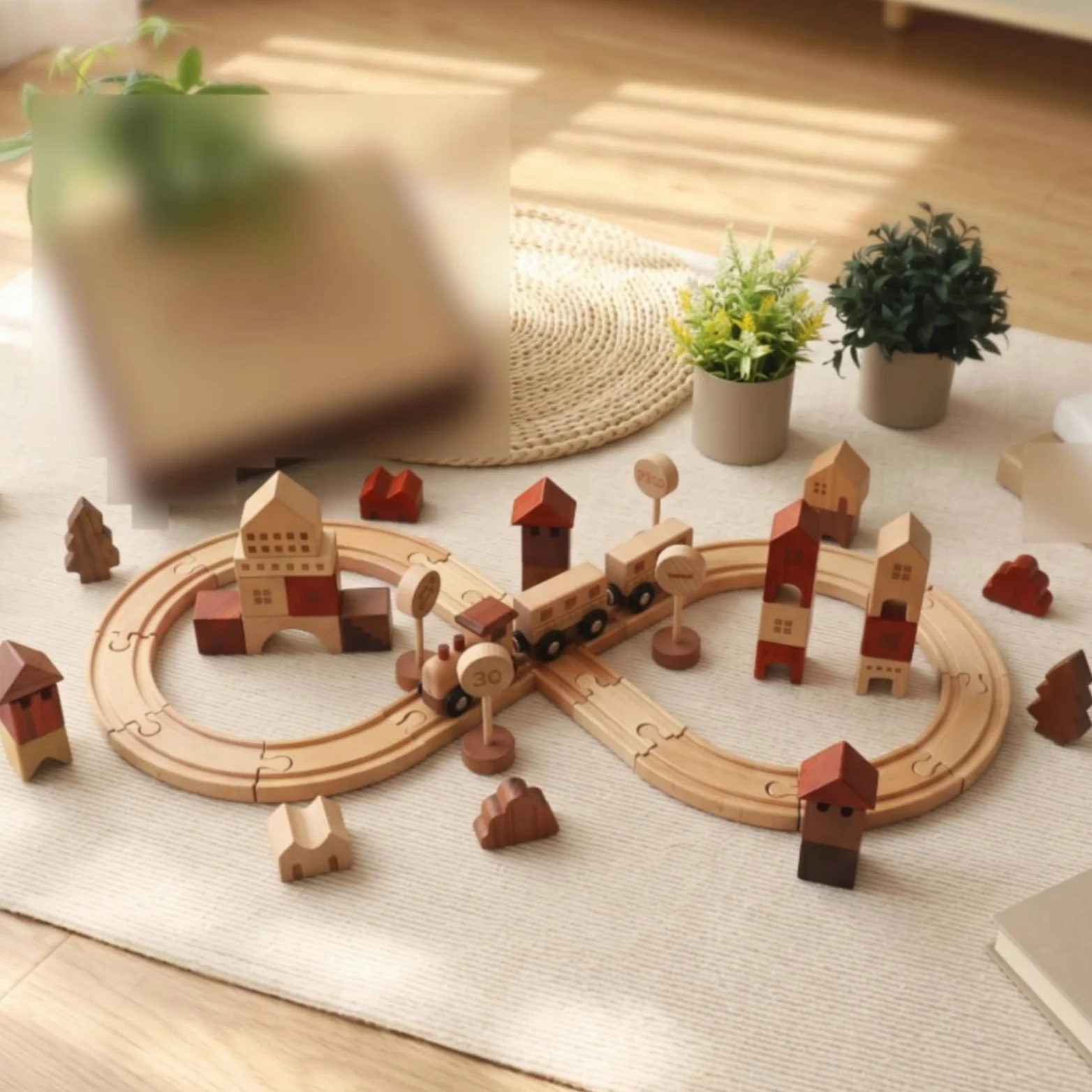 Milageto Set Trenino in Legno Pezzi Interbloccanti Trenino Legno Finitura Liscia