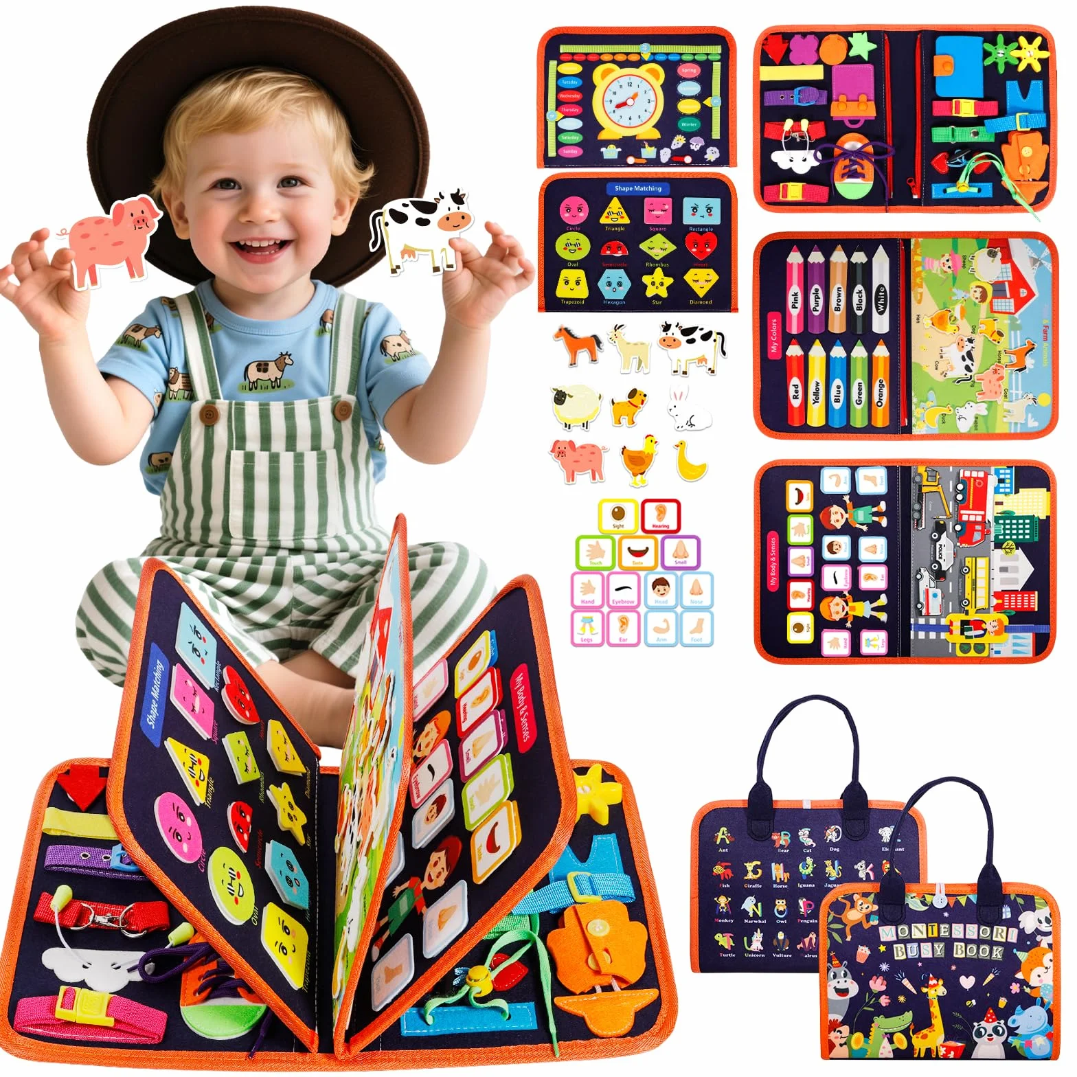 Busy Board Libro Montessori Interattivo Pannello Sensoriale Educativo Feltro Quiet Book Regalo Bambino 1-4 Anni