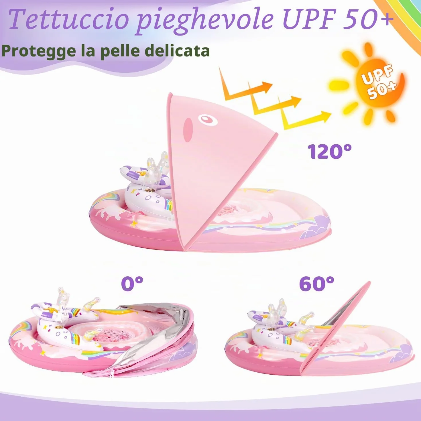 ACELIFE Anello galleggiante per bambini con tettuccio parasole rimovibile e giocattolo, per bambini dai 6 mesi in su, con sedile di sicurezza regolabile, per bambini da 6 a 36 mesi