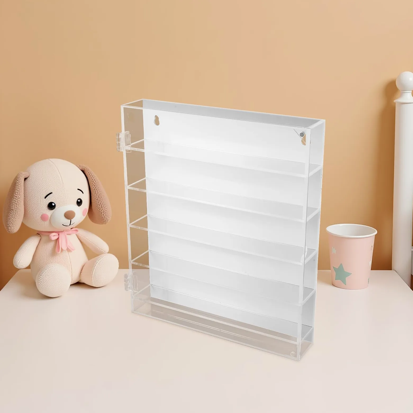 ERINGOGO Vetrina Espositiva in Acrilico Bianco a 5 Livelli per Modellini | Scomparti Individuali, Design Trasparente, Montaggio a Parete per Hobby Room