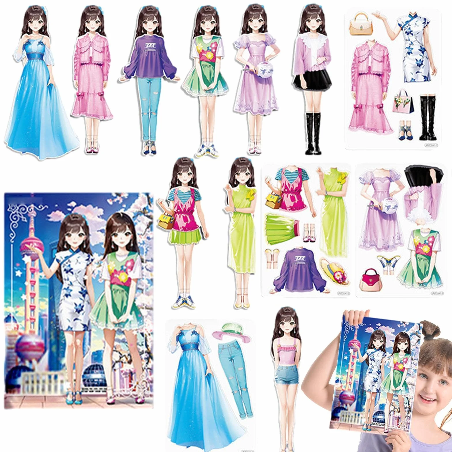 Giocattolo del libro di adesivi per | Puzzle di bambole magnetiche creative da vestire,Libro di vestire riutilizzabile, Design di Moda, Principessa affidabile, bambola di carta per ragazze