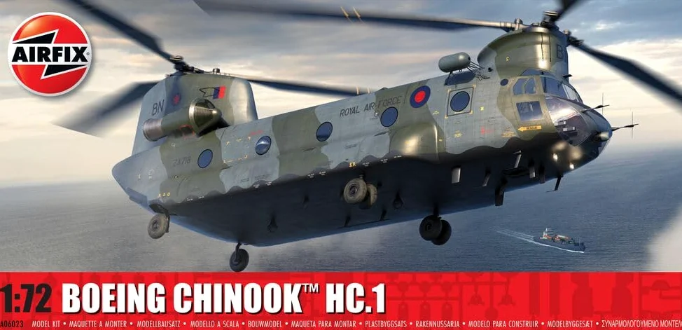 Airfix Set di Modelli Standard, A06023 Boeing Chinook Hc 1 Kit di Modellismo, Kit Modello di Elicottero in Plastica per Adulti e Bambini 8, il Set Include Sprue e Decalcomanie, Modello in Scala 1:72