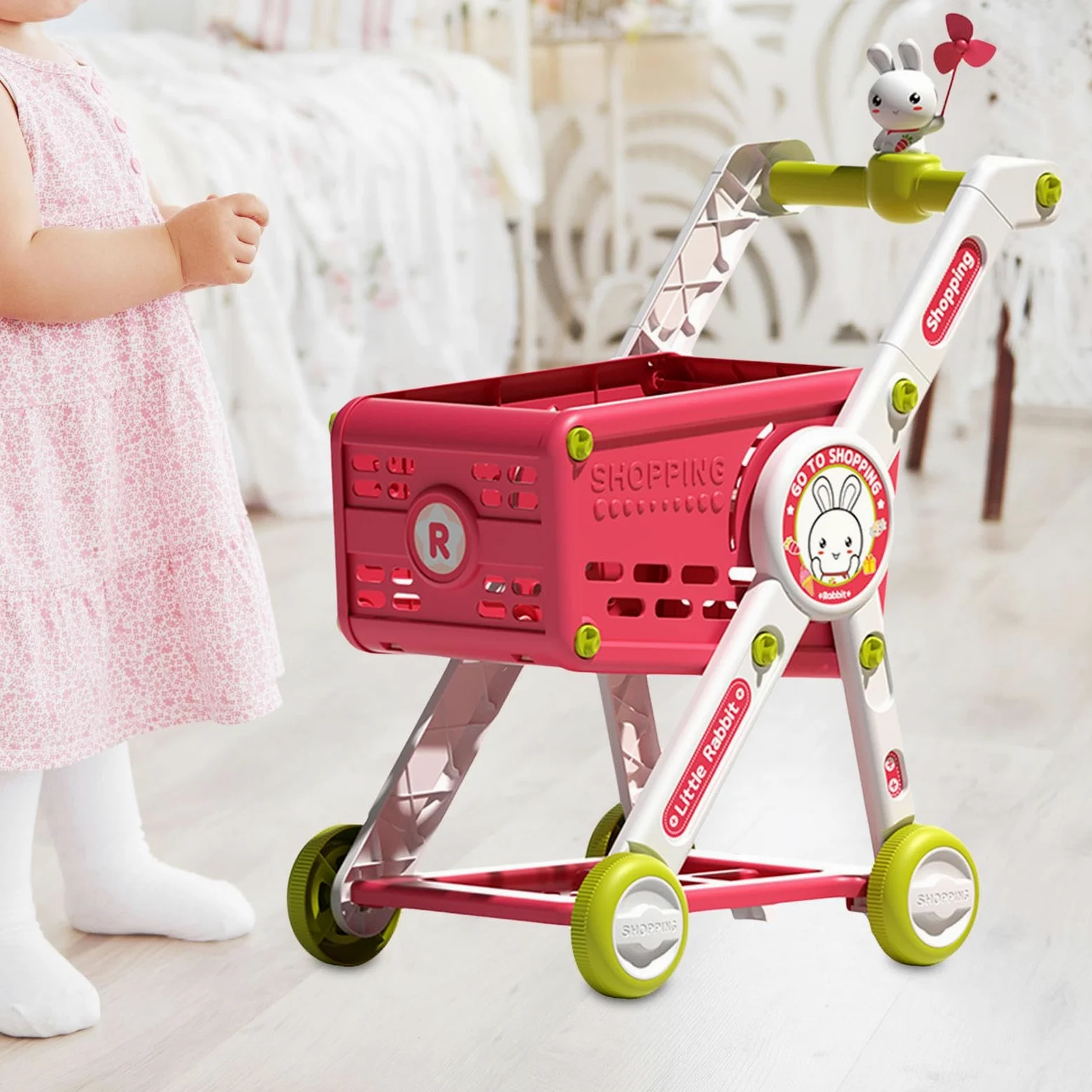1 Pezzo Carrello della Spesa Giocattolo per Bambini Cestino del Supermercato Accessori Staccabili Struttura Stabile Simulazione Realistica Adatto al G, Solo Carrello