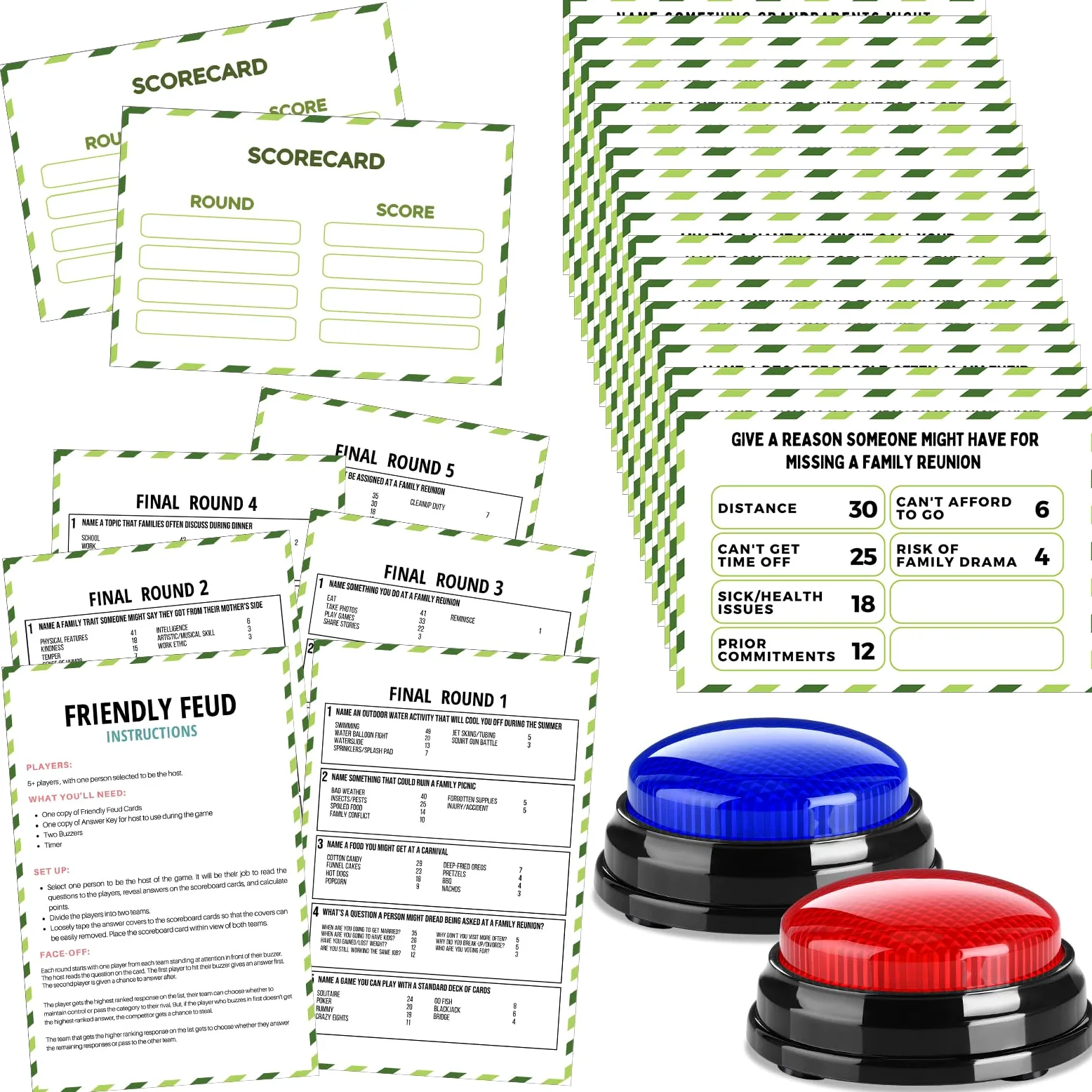 Gioco di feud amichevole per riunioni di famiglia, con 2 cicalini di risposta, carte feud per gioco notturno divertente quiz per gruppi di feste team building (colorato, famiglia)