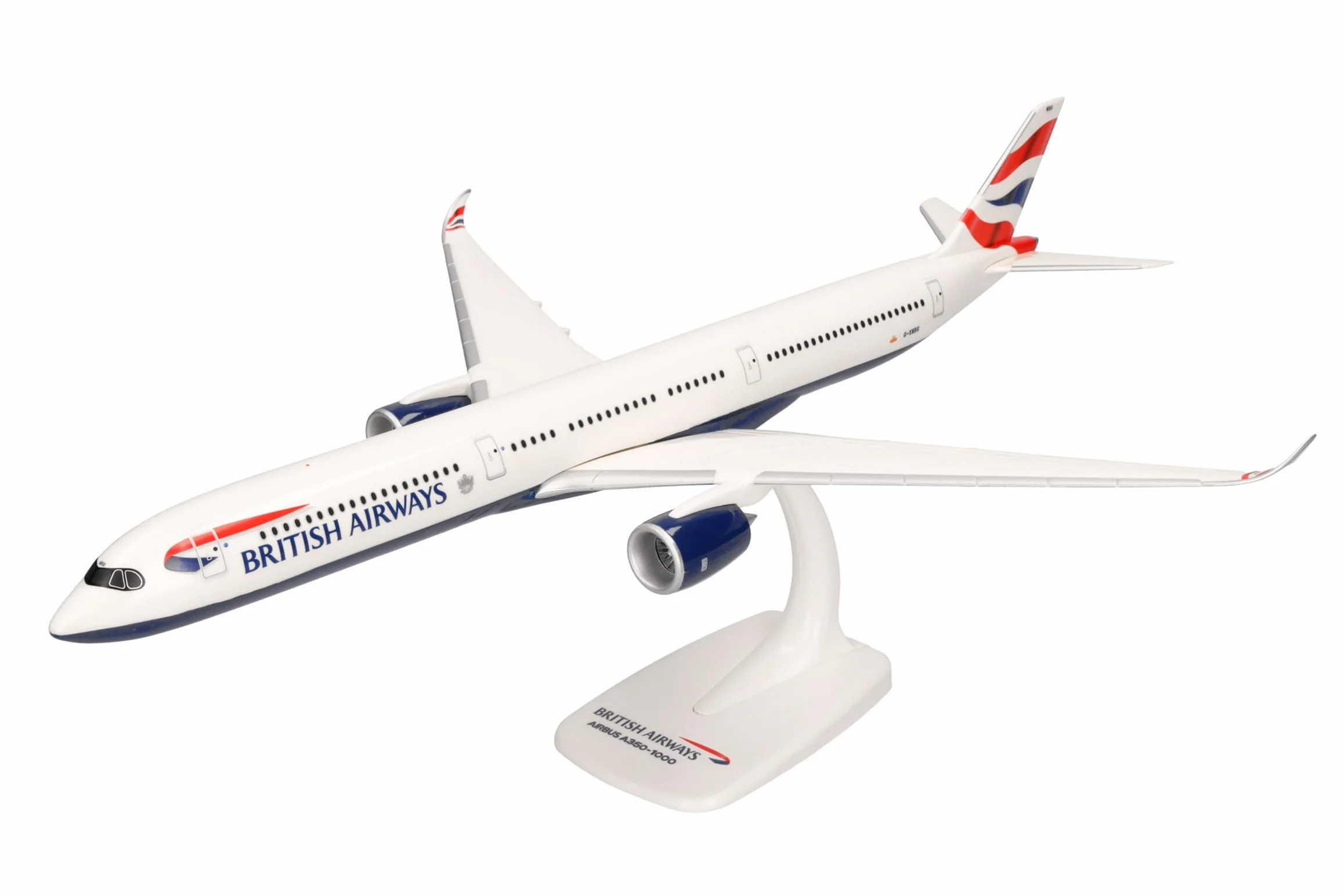 herpa modello di aereo British Airways Airbus A350-1000 – G-XWBG, in scala 1:200 - Snap-Fit, pezzo da collezione, miniatura deco, statuetta con supporto in plastica