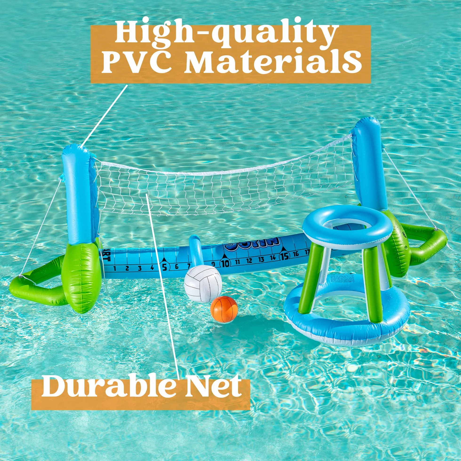 JOYIN Set da Pallavolo Gonfiabile per Piscina Bambini Adulti, Rete da Pallavolo Canestri da Basket Set Galleggiante per Piscina, Gioco di Nuoto Divertente per Feste