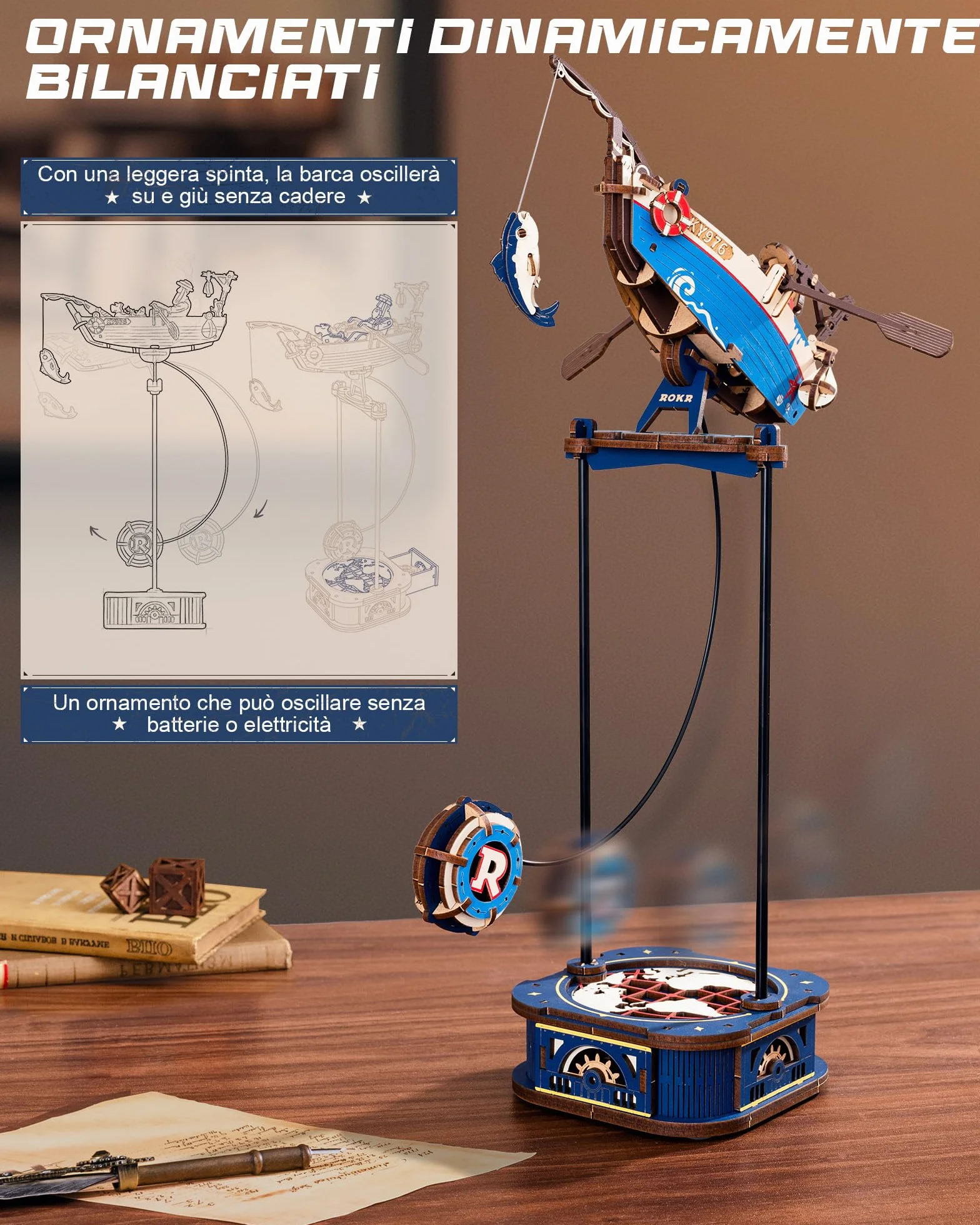 ROKR 3D Puzzle in Legno Barca, Modellismo da costruire Adulti Pescatore Oceanico, Oscillazione Gravitazionale Decorazione, Regali per adulti e bambini, Ocean Fisher MCD02