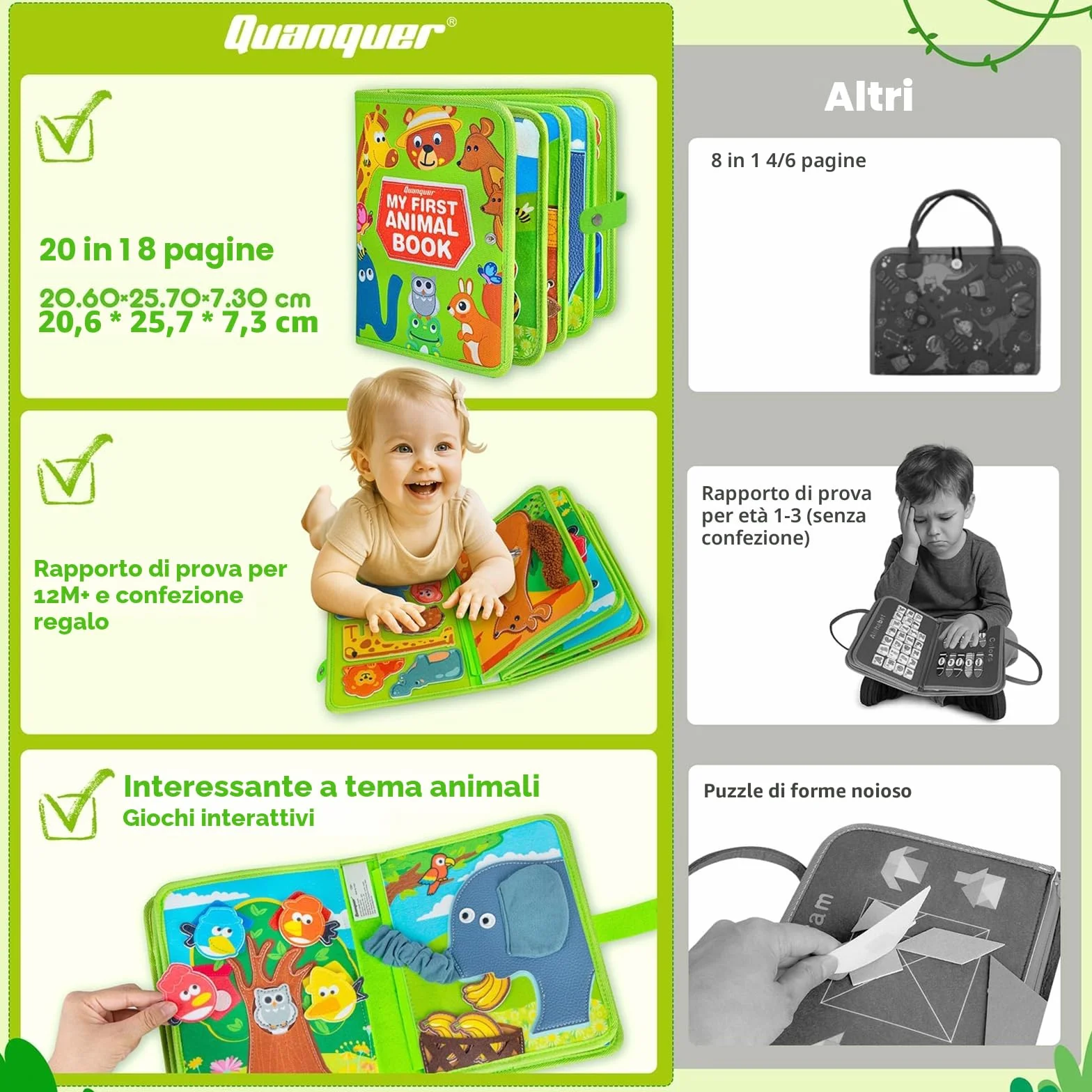 Quanquer Montessori Busy Board Activity Book dla niemowląt 1 2 3 lata