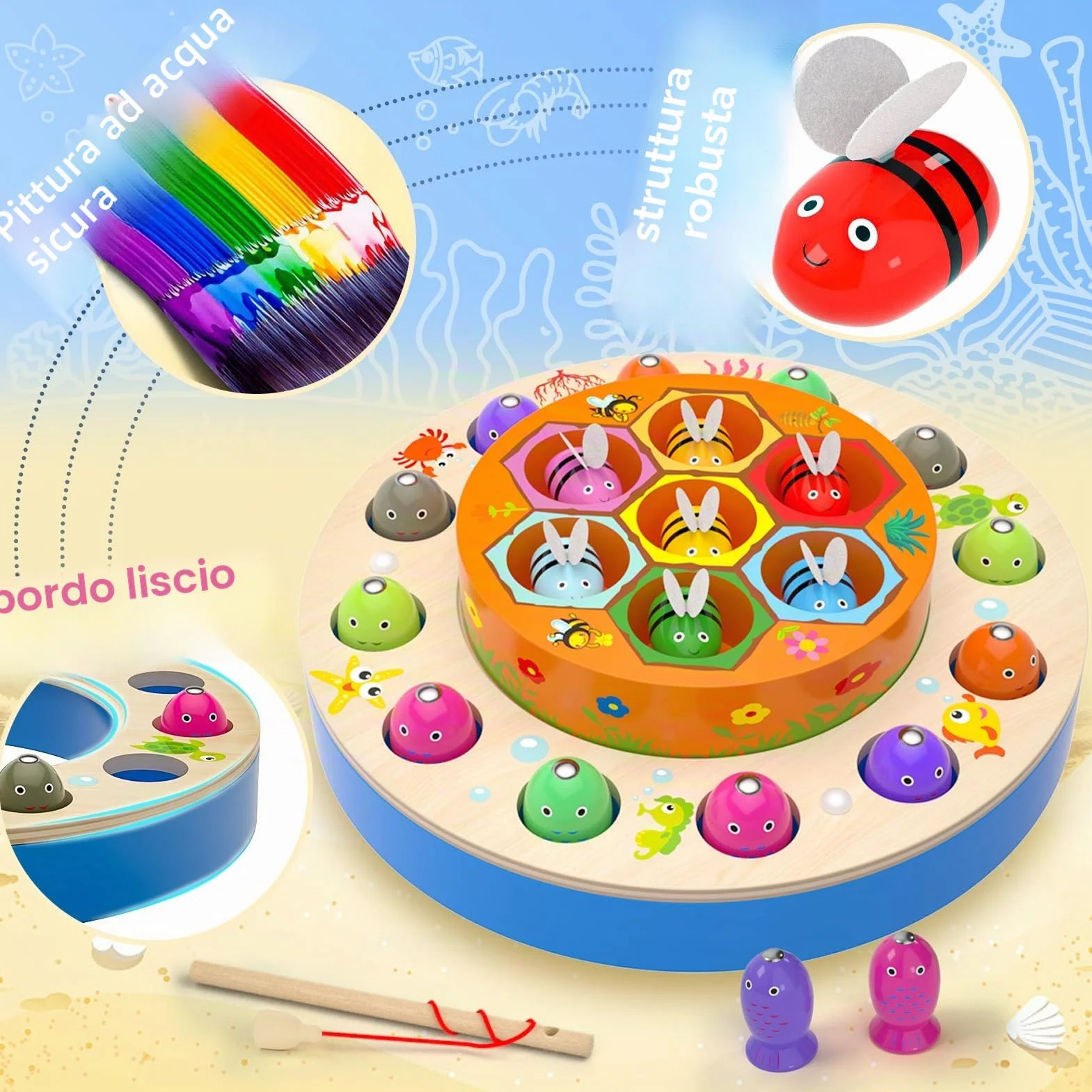 Uping Giochi Montessori Giocattolo di Legno Gioco di Pesca Magnetico 3 Anni Educativi Regalo Ragazzi Ragazze