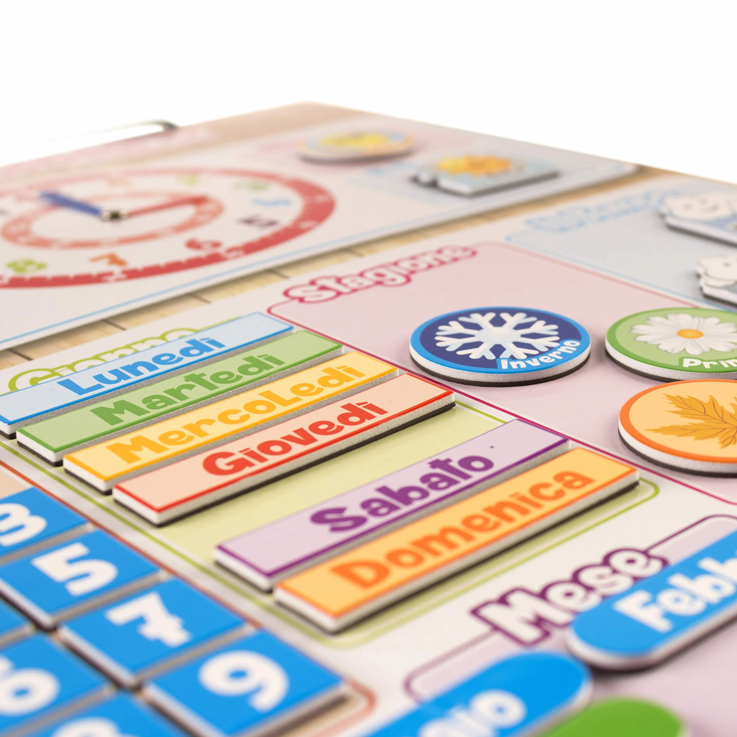CALENDARIO OROLOGIO magnetico per bambini, Gioco educativo Data Tempo e Ora per Parete o Frigorifero, 43x32cm. Scatola ideale come regalo di compleanno per bambini a scuola o asilo nido (Italiano)