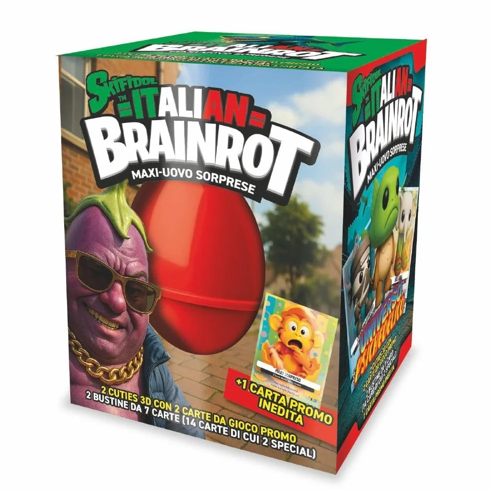 Generico Maxi Uovo Sorpresa Skifidol Italian Brainrot 2026 – Uovo di Pasqua con Album, 2 Cuties 3D, 2 Bustine Carte (14 Carte di cui 2 Speciali) + Carta Promo Maxi Sorpreso