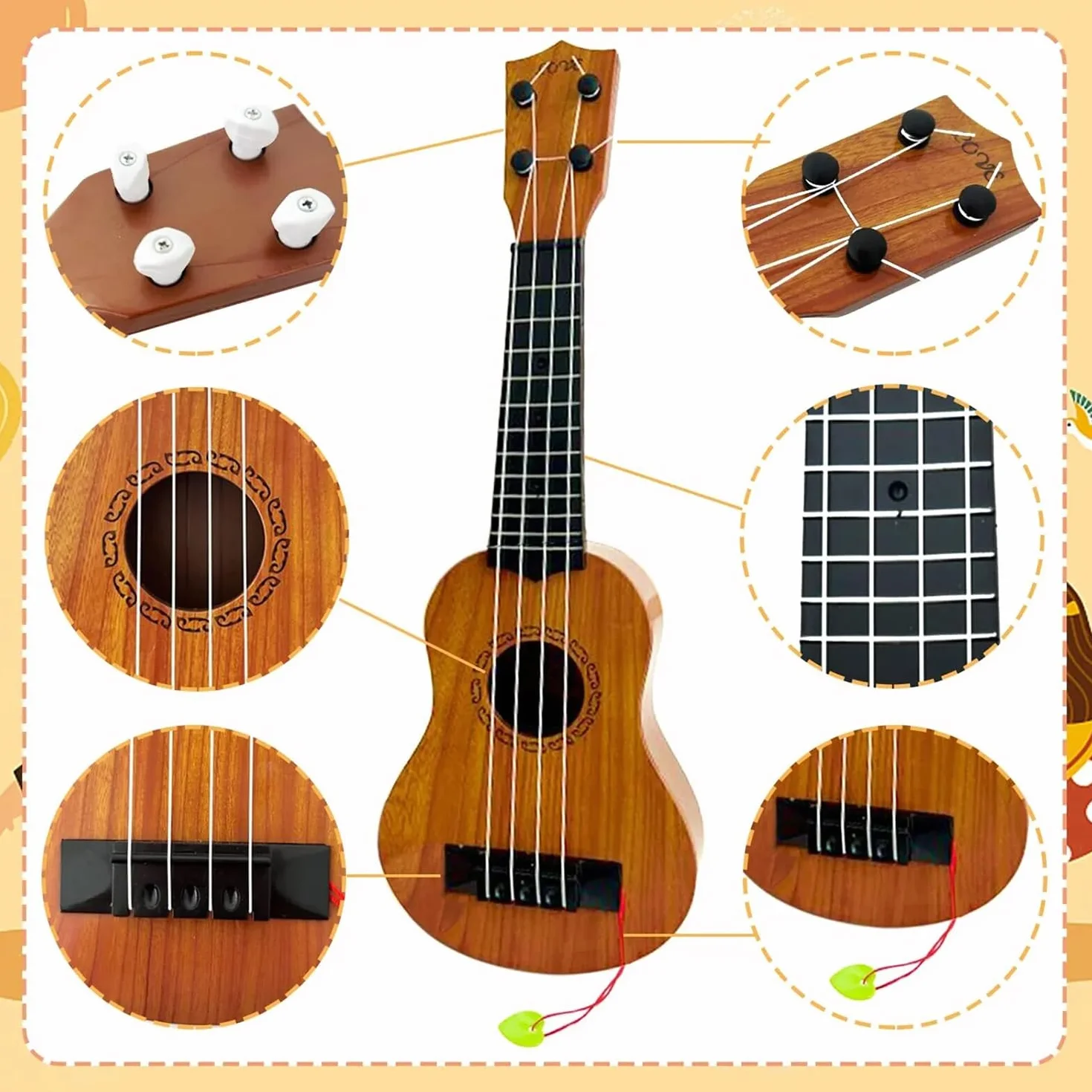 Chitarra per Bambini 38cm Giocattolo 4 Corde Regolabili Mini Ukulele Educativo Regalo