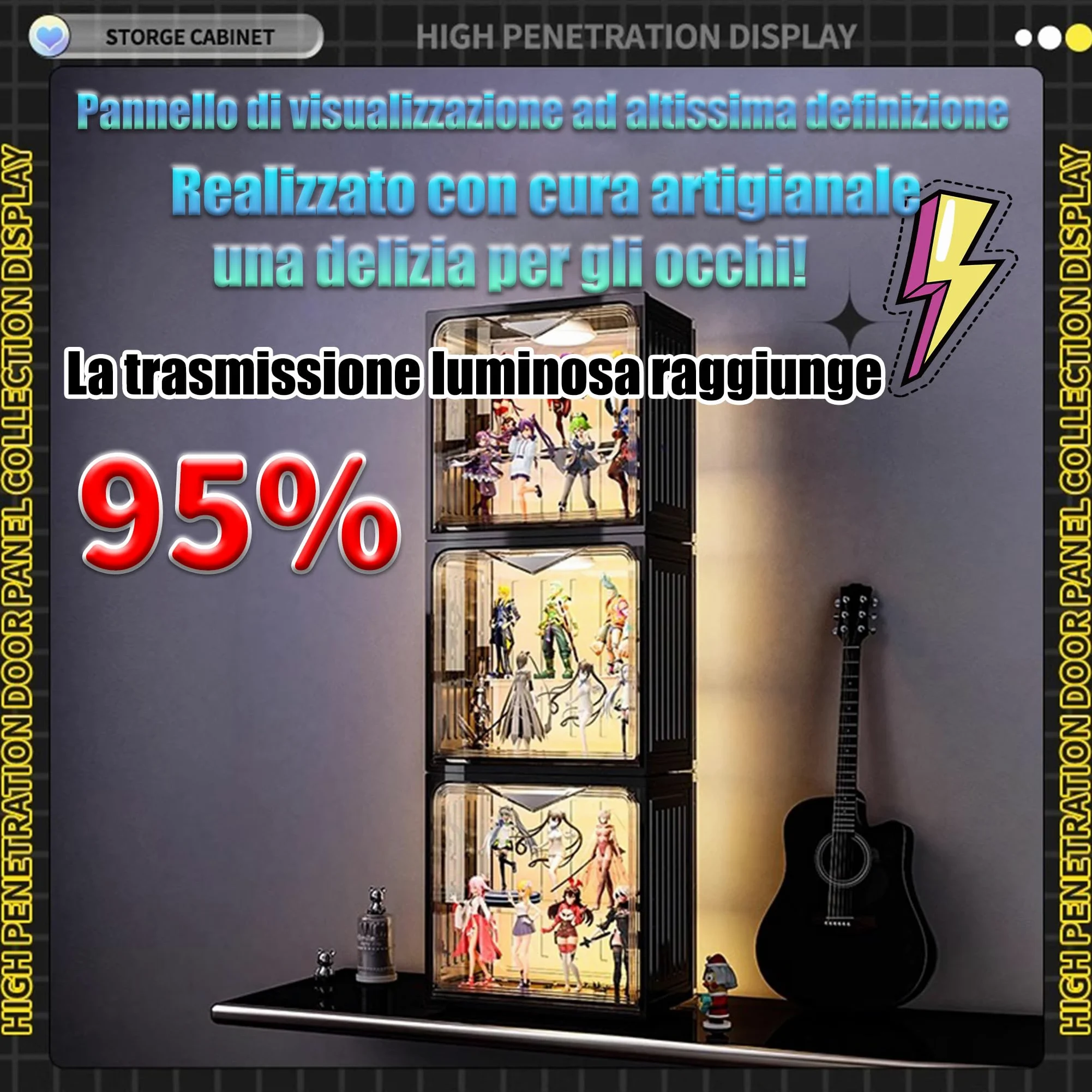 Vetrina Espositiva Per Collezionismo,Vetrina Espositiva Con Led Da Terra[6 Piano/Lampada Telecomandata/Sigillata E Antipolvere] Per Giocattoli Da Collezione, Libreria Per Casa, Sala Giochi