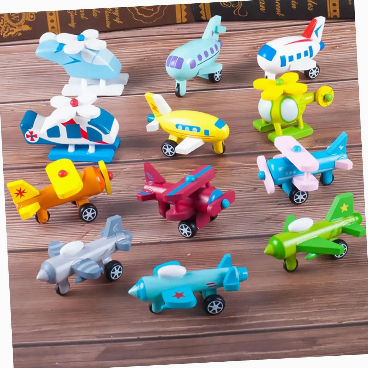 Mini Aeroplano in Legno 12 Pezzi, Giocattolo per Ragazzo Ragazza | Versione Colorata, senza Sbavature, Favorisce la Presa, Adatto a Bebè e Primi Giochi Educativi