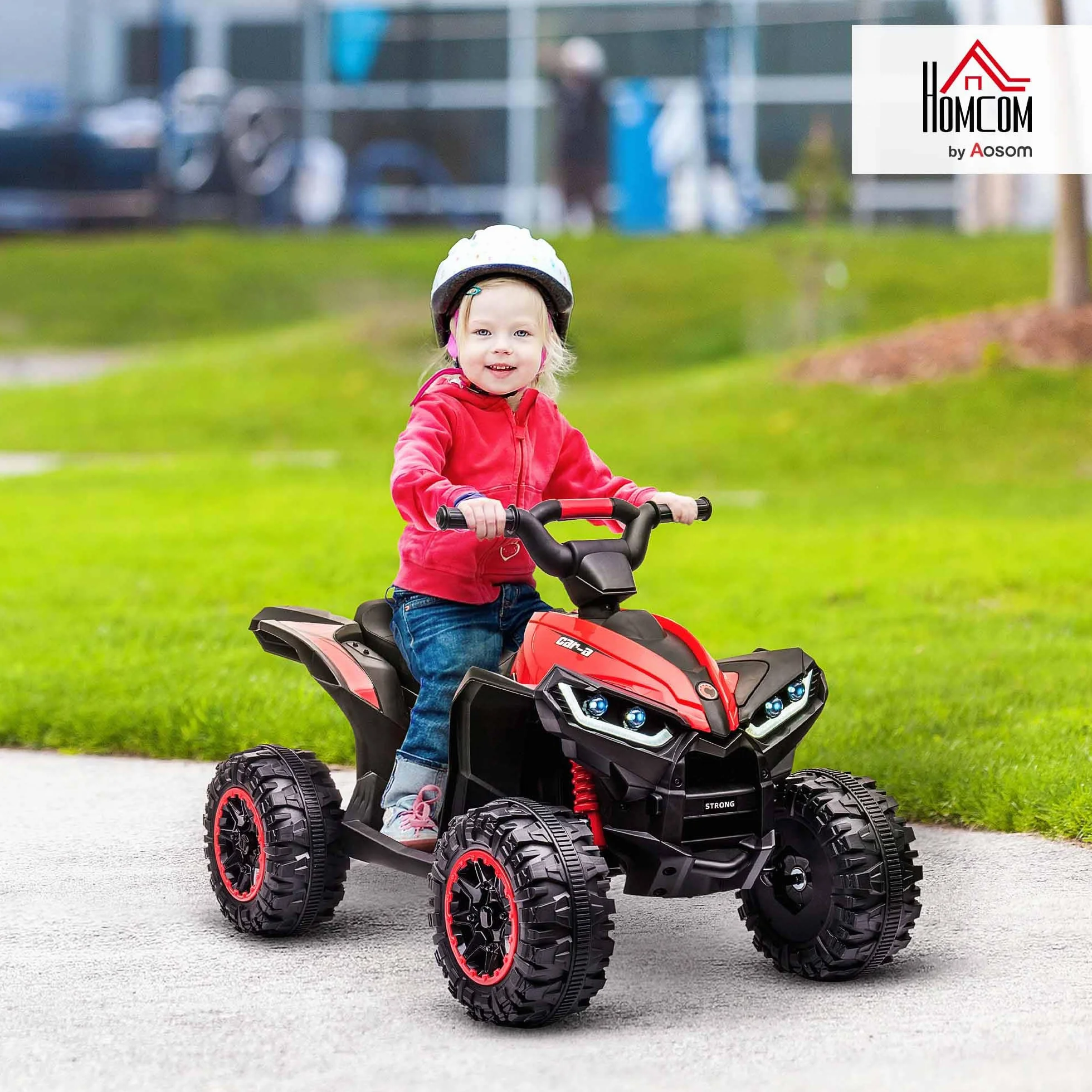 HOMCOM Quad Elettrico per Bambini 12V ATV, Macchina Elettrica con Doppio Motore e 2 Velocità, Ruote Larghe con Fari LED, Clacson e Musica, Età 3-5 Anni, Rosso