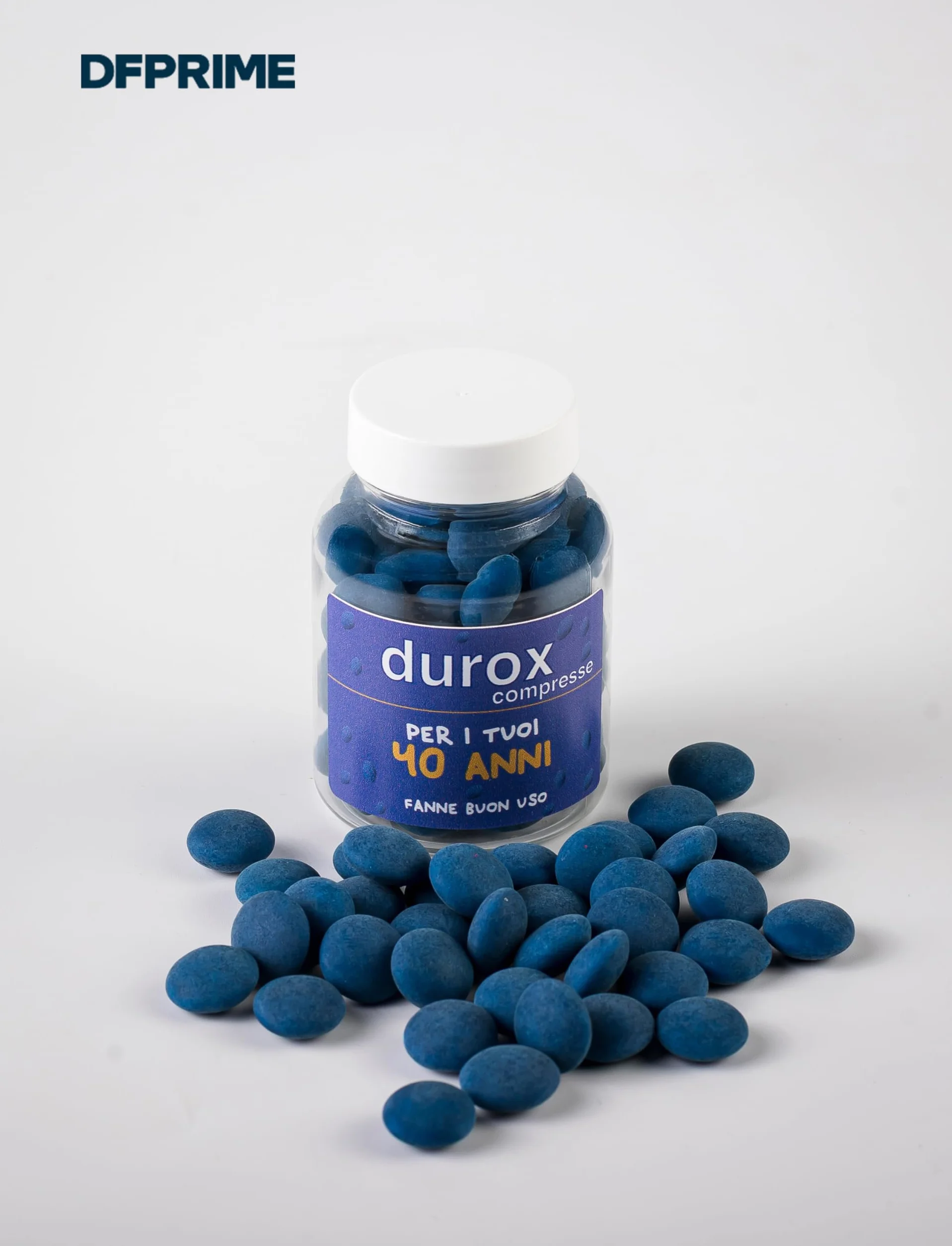 DUROX Compresse Blu 40 Anni – Scherzo Wiagras Goliardico per Uomo – Idea Regalo Divertente Compleanno 40 anni – Confetti Blu al Cioccolato – FANNE BUON USO