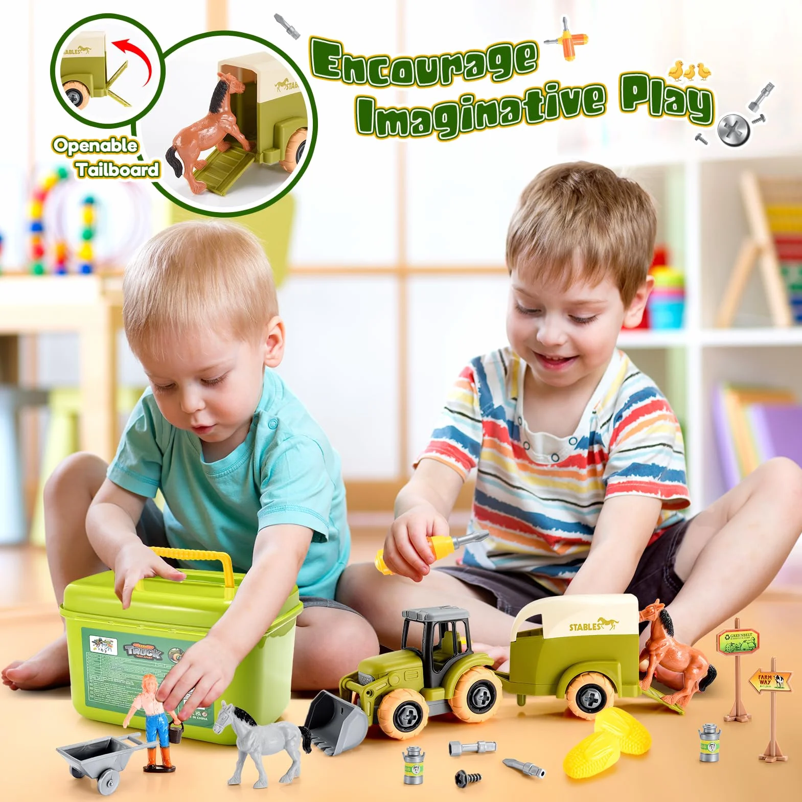 HappyKidsClub Trattore Giocattolo per bambini Fattoria Animali Giochi 3 4 5 Anni Regali Natale Camion