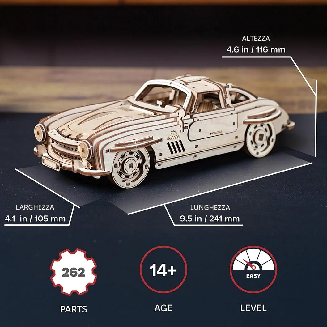 UGEARS Coupé Sportiva con Alettone - Modellismo Auto da Costruire Adulti - Puzzle 3D Legno Costruzioni per Adulti - Kit Modellino Auto da Costruire con Autentico Design ad Ali di Gabbiano