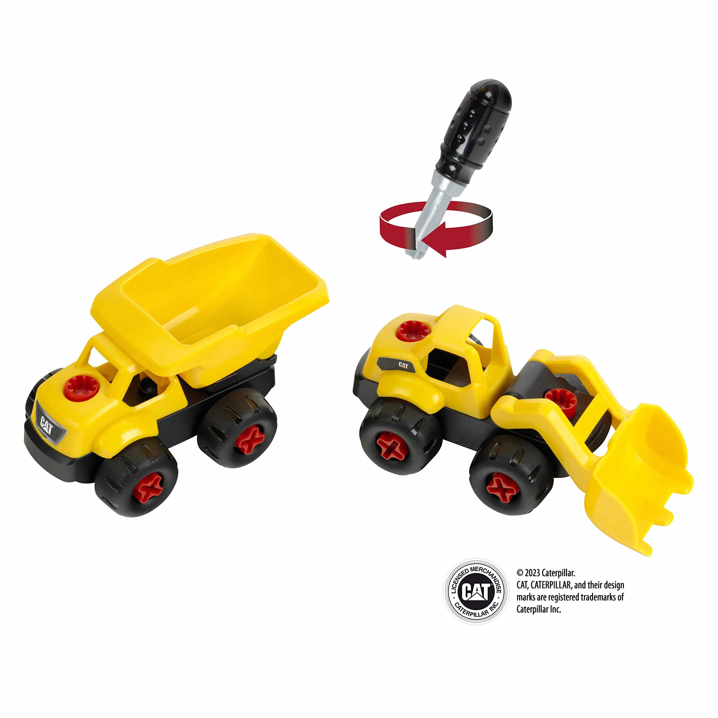 Theo Klein 3252 Caterpillar - Camion svita-avvita 4 in 1 I Gioco di costruzioni con scatola degli attrezzi I Con escavatore e autoribaltabile I Giocattolo per bambini dai 3 anni