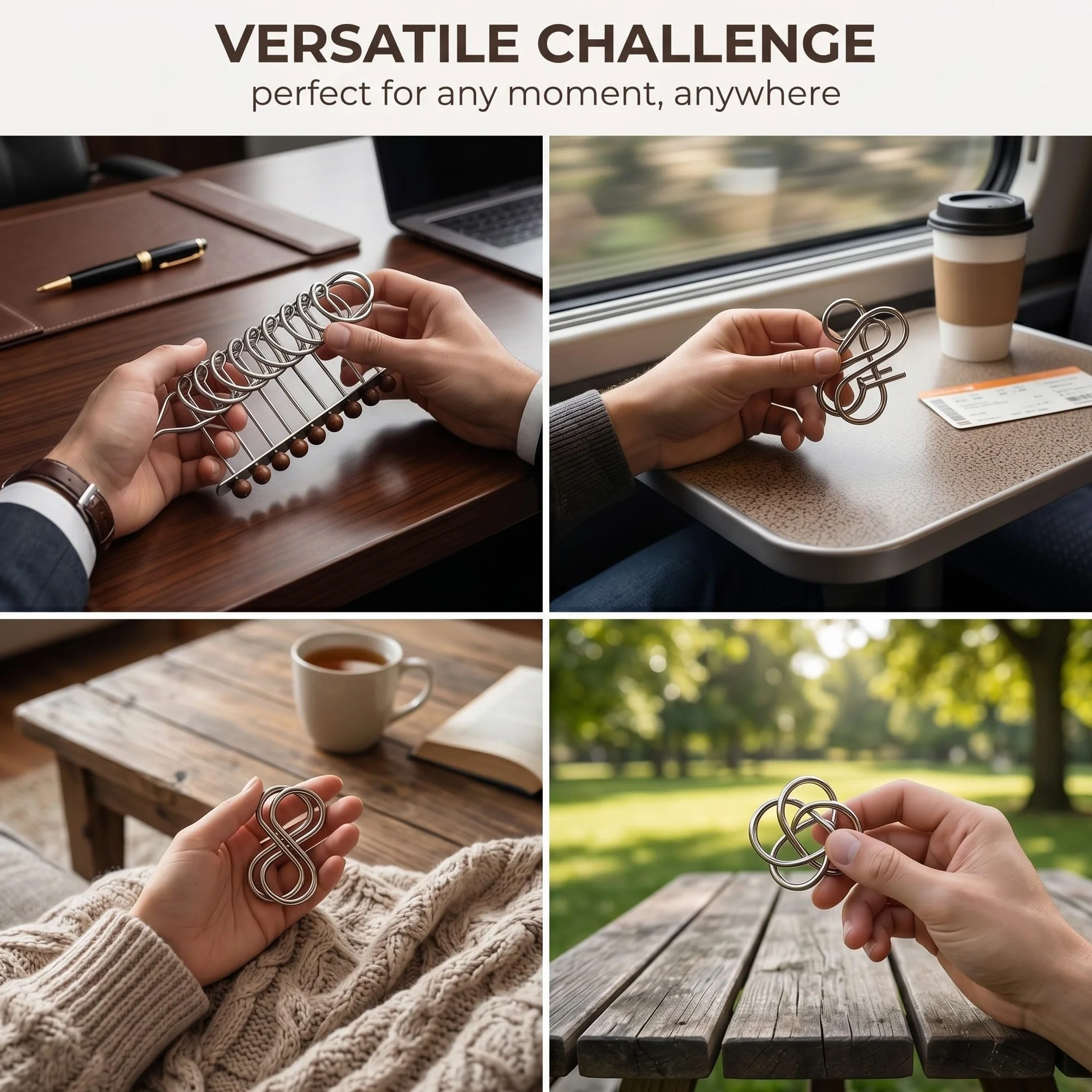 Puzzle in Metallo 3D, Set di 9 Rompicapo in Filo Metallico per Adulti e Bambini, Giocattoli Educativi