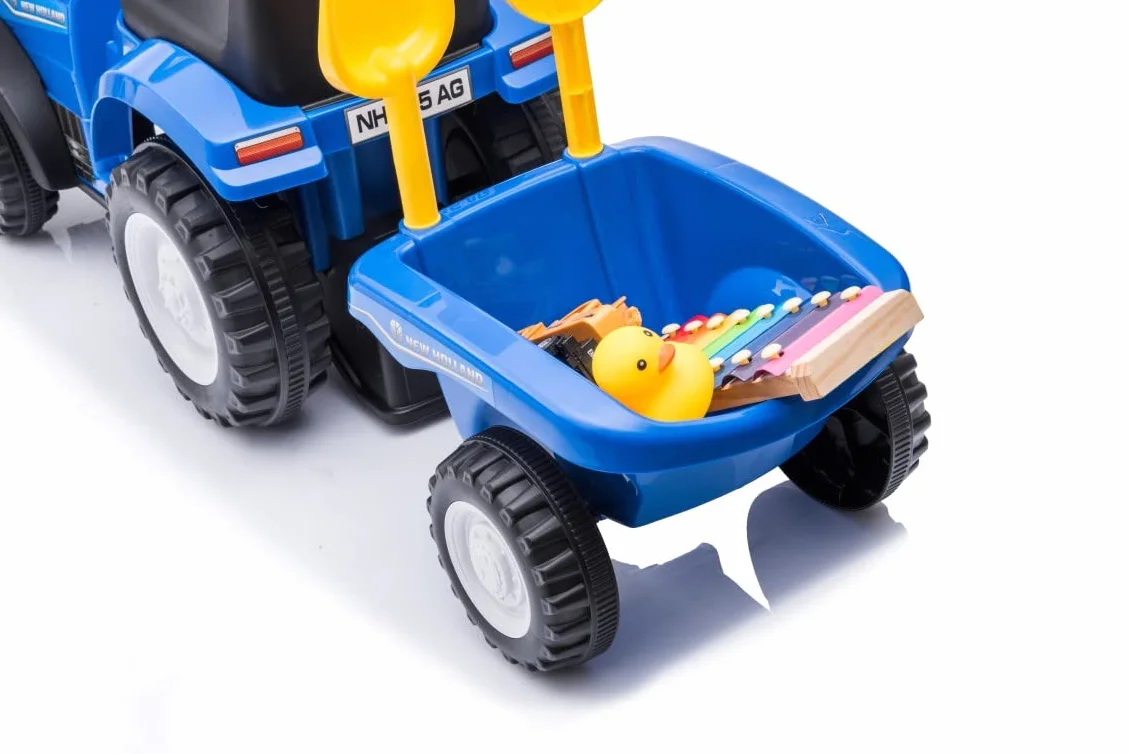 Sun Baby New Holland Macchinina Cavalcabile per Bambini 12 Mesi con Pala e Rastrello, Clacson, Suono Motore (Blu)
