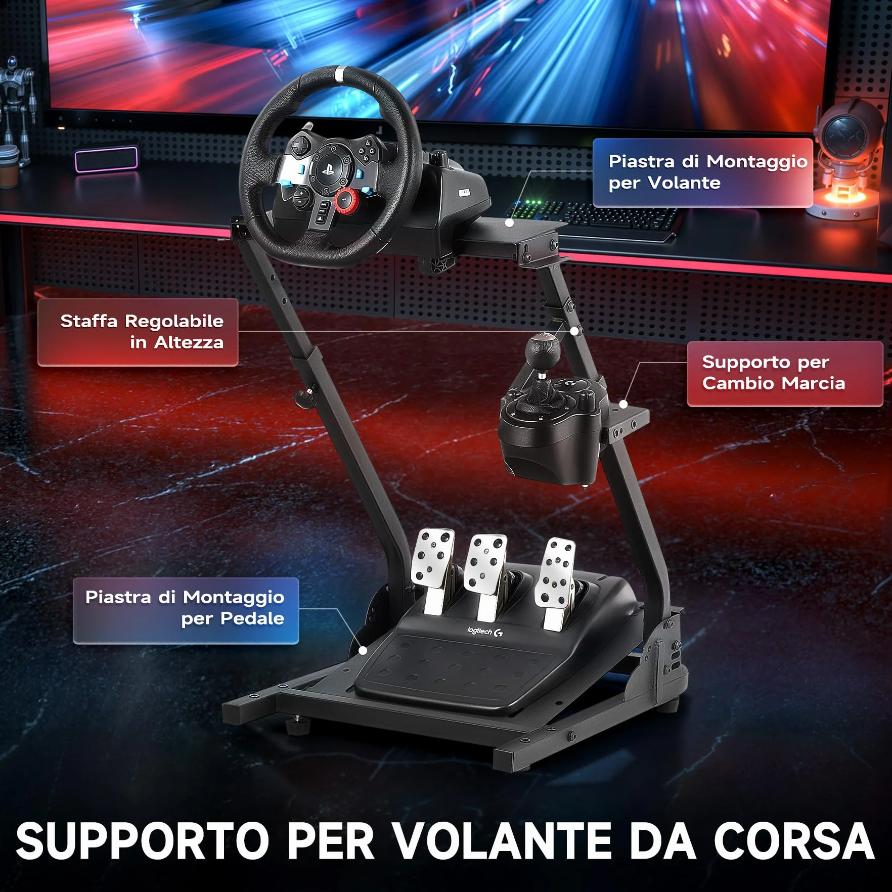 CO-Z Supporto per Volante Logitech G29 Pieghevole Postazione Simulatore Guida Supporto da Corsa Regolabile Supporto per Cambio Simulatore di Cabina di Guida per Logitech G29, G25, G27, G920