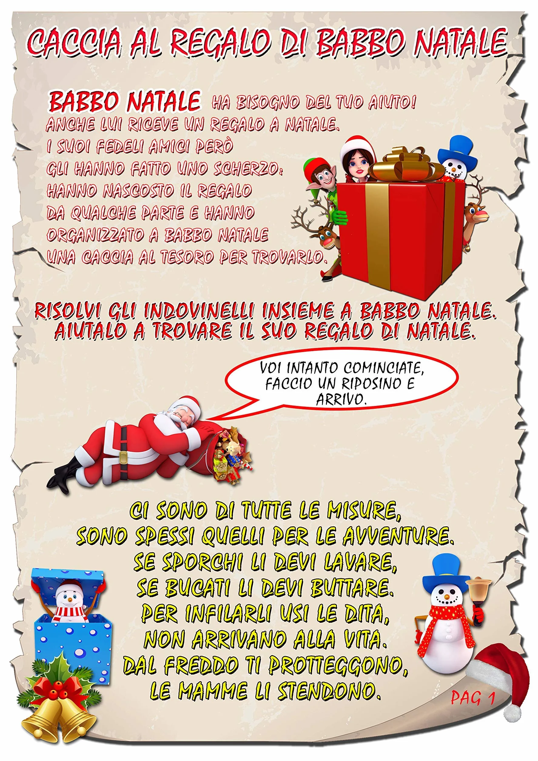 Caccia al tesoro natalizia in scatola per casa 8-12 anni - Giochi natalizi per bambini - Caccia al regalo di Babbo Natale - Caccia al tuo regalo di Natale - Giochi di natale per bambini